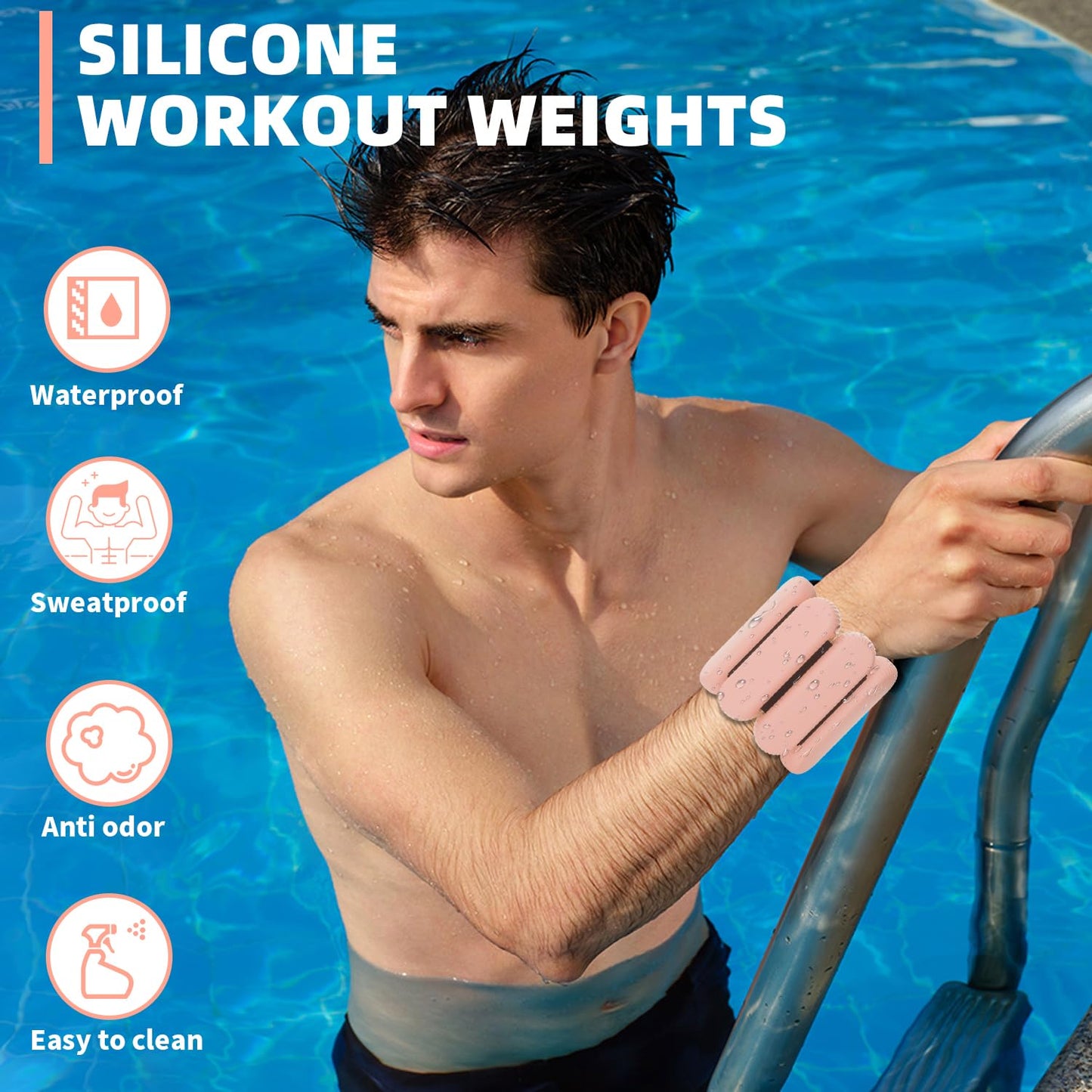 YOVKOK Adjustable Ankle Weights for Women Men,Wrist Weights set for Walking Running,1 Pair (1Lbs Each) Silicone Workout Weights for gym fitness, Jogging,yoga,pilates,strength training,physical therapy (Flesh Pink)