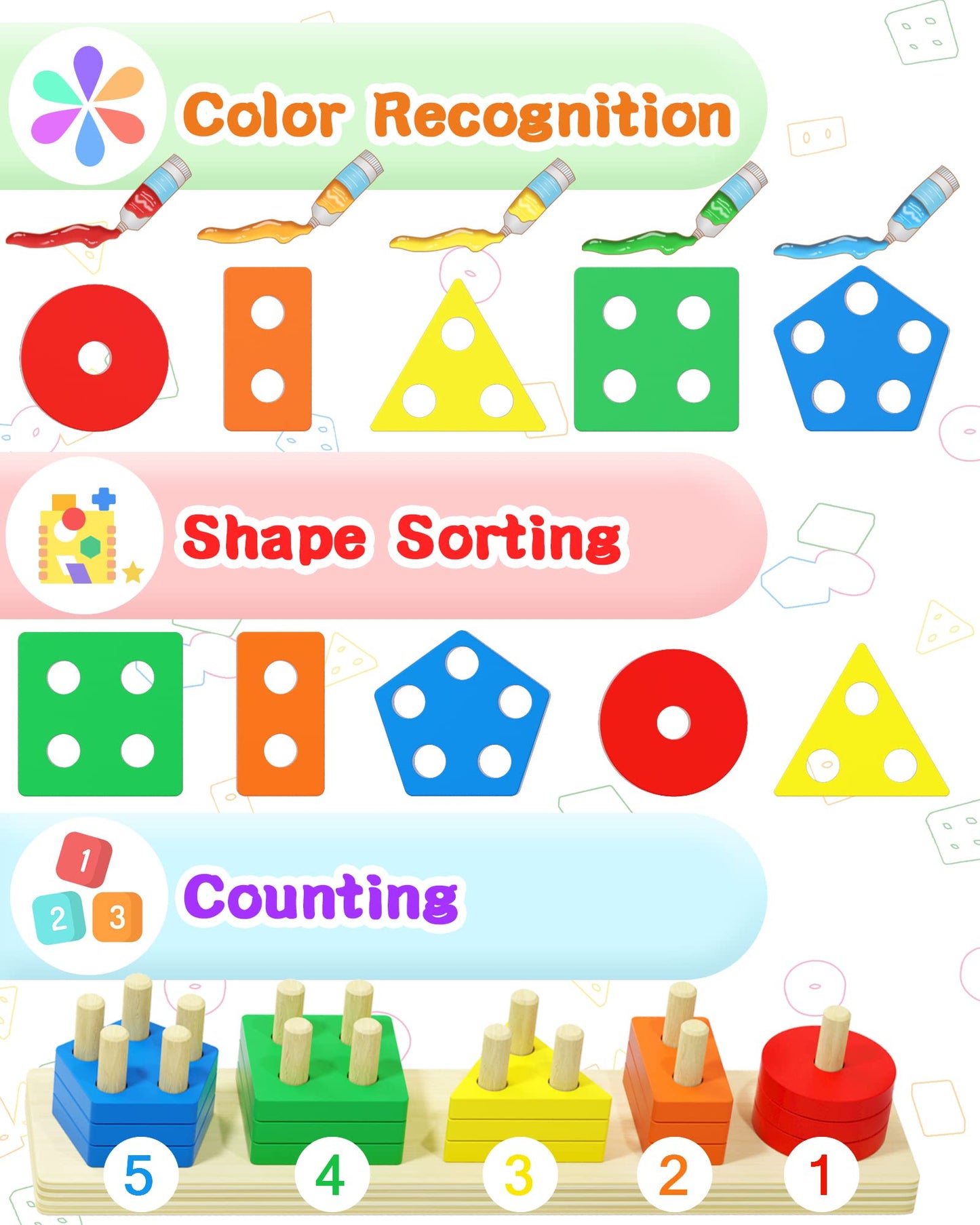 Yetonamr Montessori Toys for 1 2 3 Years Old Boys Girls Birthday Gifts, Wooden Sensory Toys for Ages 2-4 Kids Baby, Toddler Learning Toy Activities Puzzles Ages 1-3