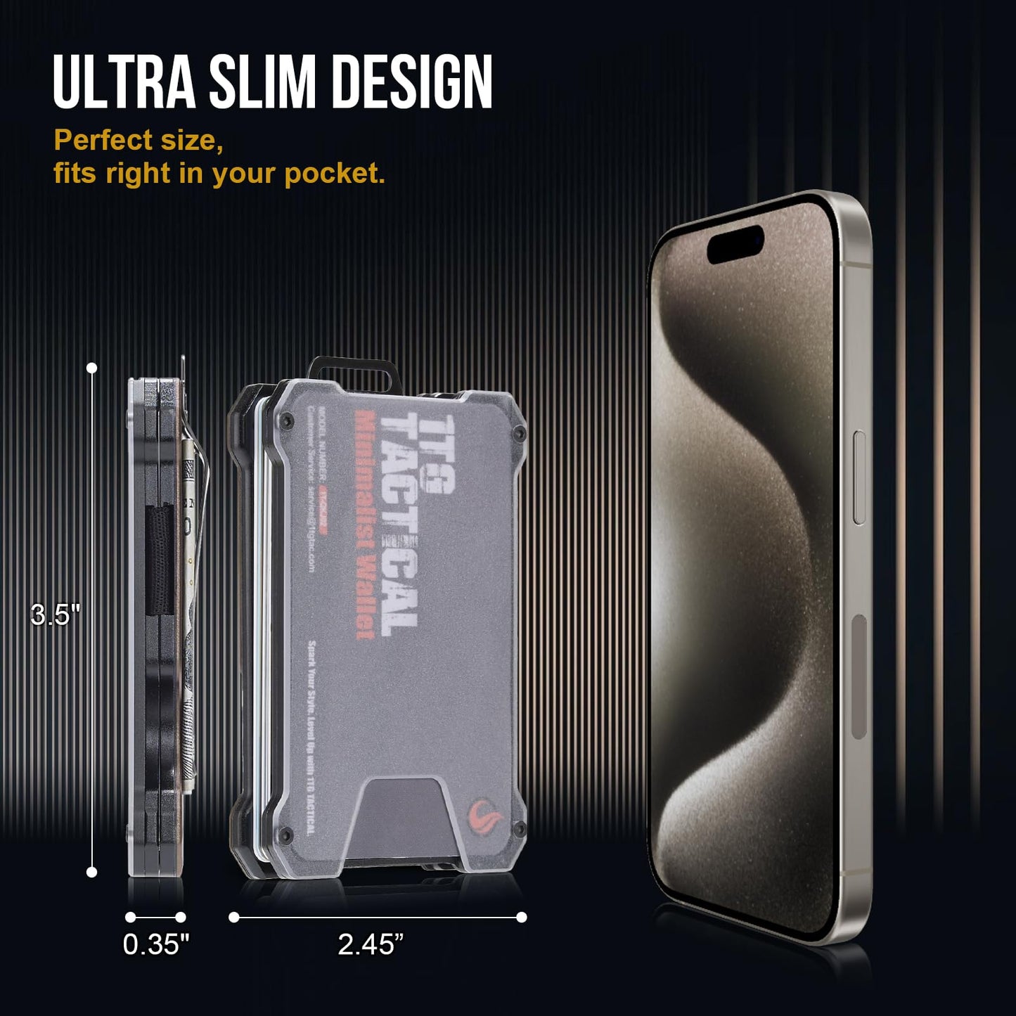 1TG Tactical Minimalist Slim Wallet with Moeny Clip, Front Pocket RFID Blocking Wallet Cash Holder, Versatile Credit Card Orgainzer, ID Card Badge Holder for Men
