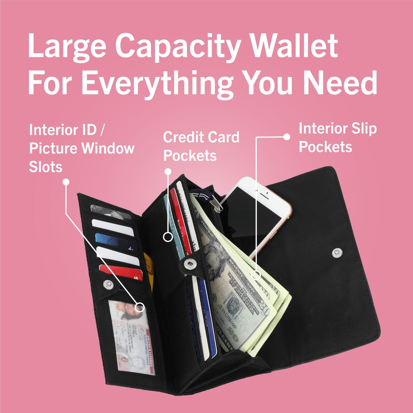 Nautica Women's Organizer Perfect Carry-All Money Manager Oraganizer with RFID Blocking Wallet, Black Jacquard, One Size