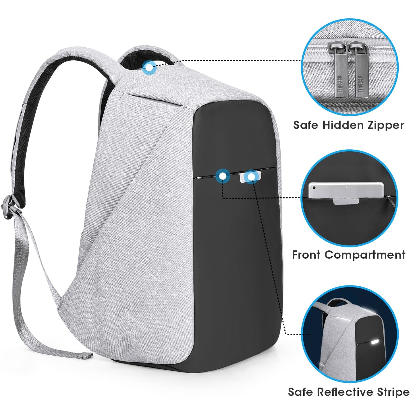 oscaurt Anti Theft Backpack 15.6 Inch Laptop Travel Backpack with Hidden Zipper and USB Charging Port Waterproof Business Computer Bag for Men & Women