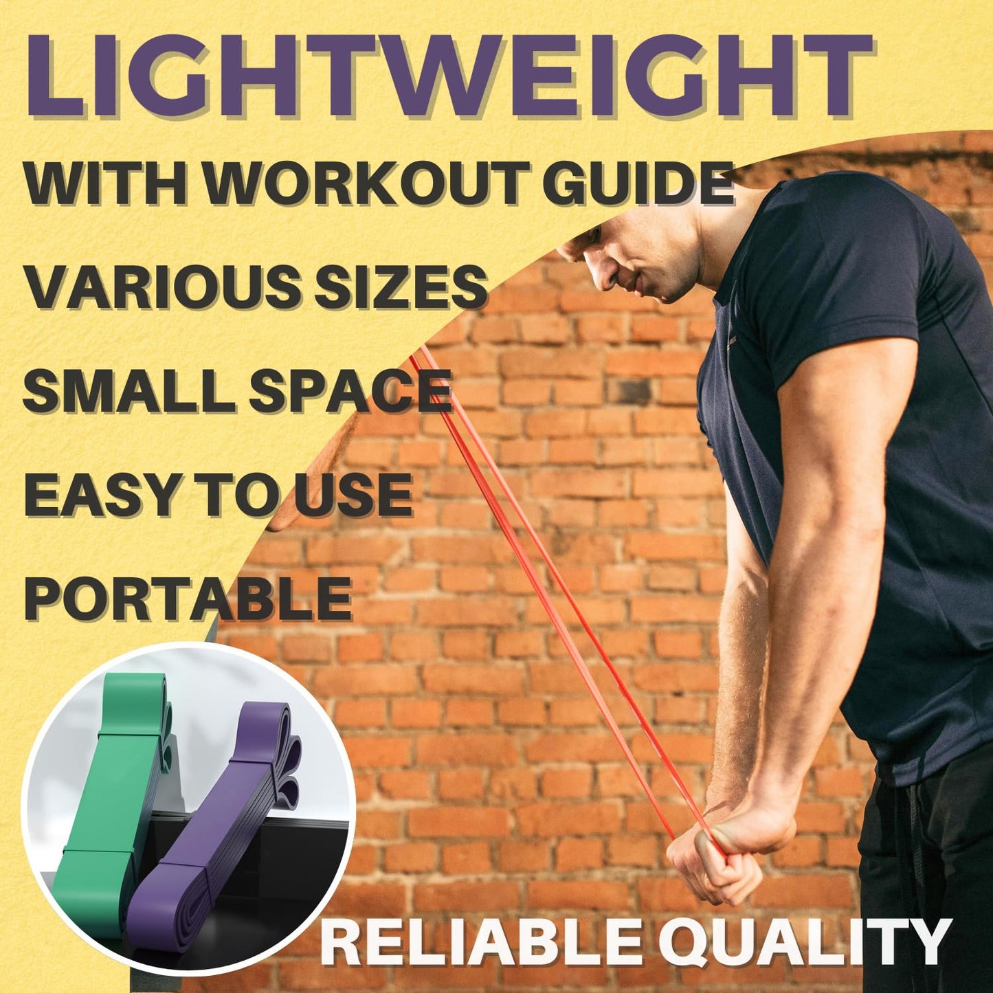 LEZER Resistance Bands for Working Out, Exercise Band, Pull Up Band, Elastic Band, Stretching, Training, Gym, Physical Therapy, Fitness, Workout, Yoga, with Instruction, 5-15 lbs, Yellow