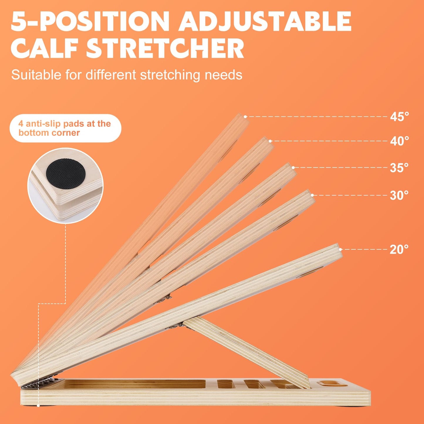 Portable Slant Board for Calf Stretching, Adjustable Wooden Calf Stretcher Incline Board, Calf Stretch Board for Squats Leg Knees Heel Ankle Stretching