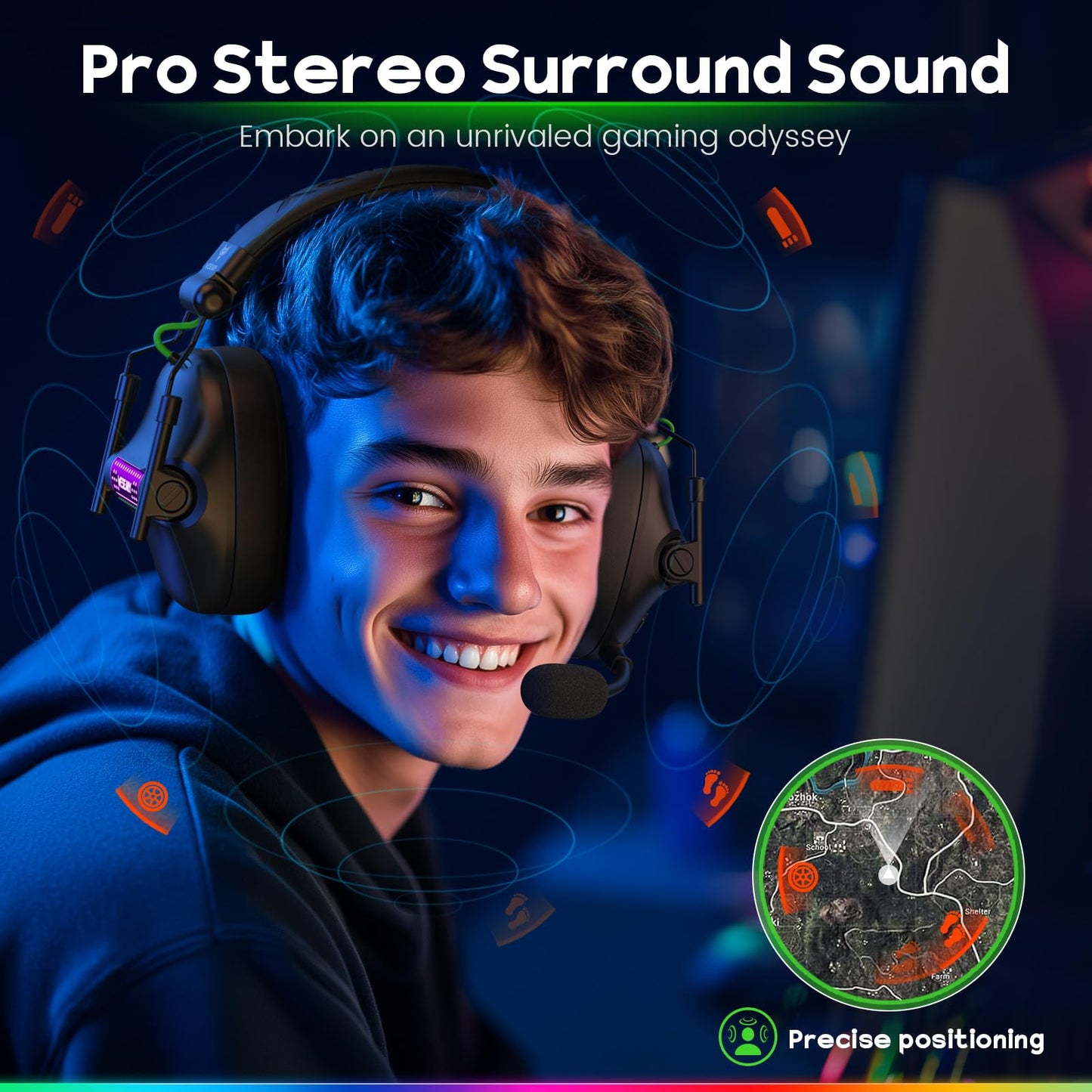 WESEARY WG2 Wireless Gaming Headsets with Microphone for PS5, PS4, PC, Switch, Mac, Crystal Stereo Bluetooth Headphones, Wireless Headset 2.4GHz with Lossless Audio, 50 Hr Battery, Cool LED