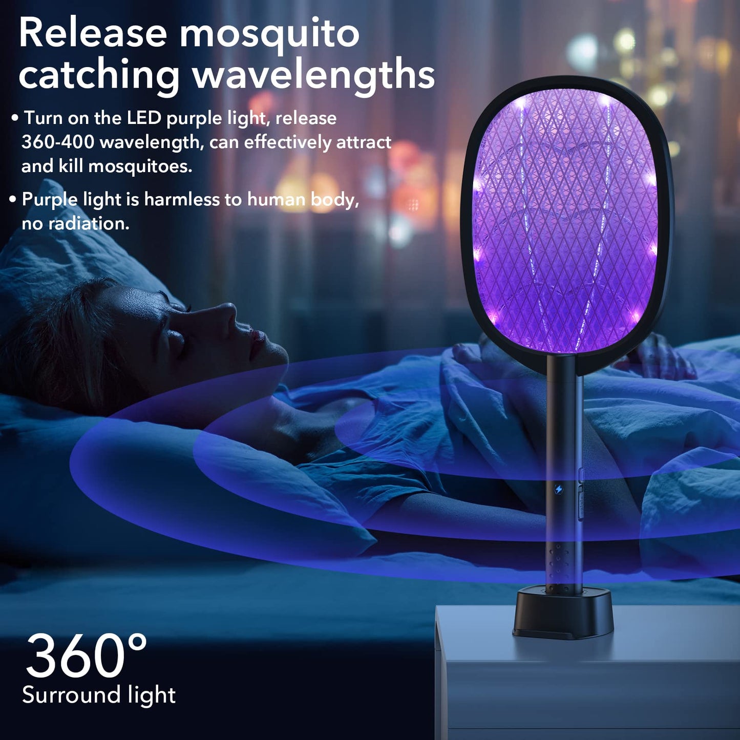 2 Pack Electric Fly Swatter 2 in 1 Bug Zapper Racket & Mosquito Zapper,4000V with USB Charging Base,Powerful Mosquito Swatter with 3 Layers of Safety Net Suitable for Indoor and Outdoor…