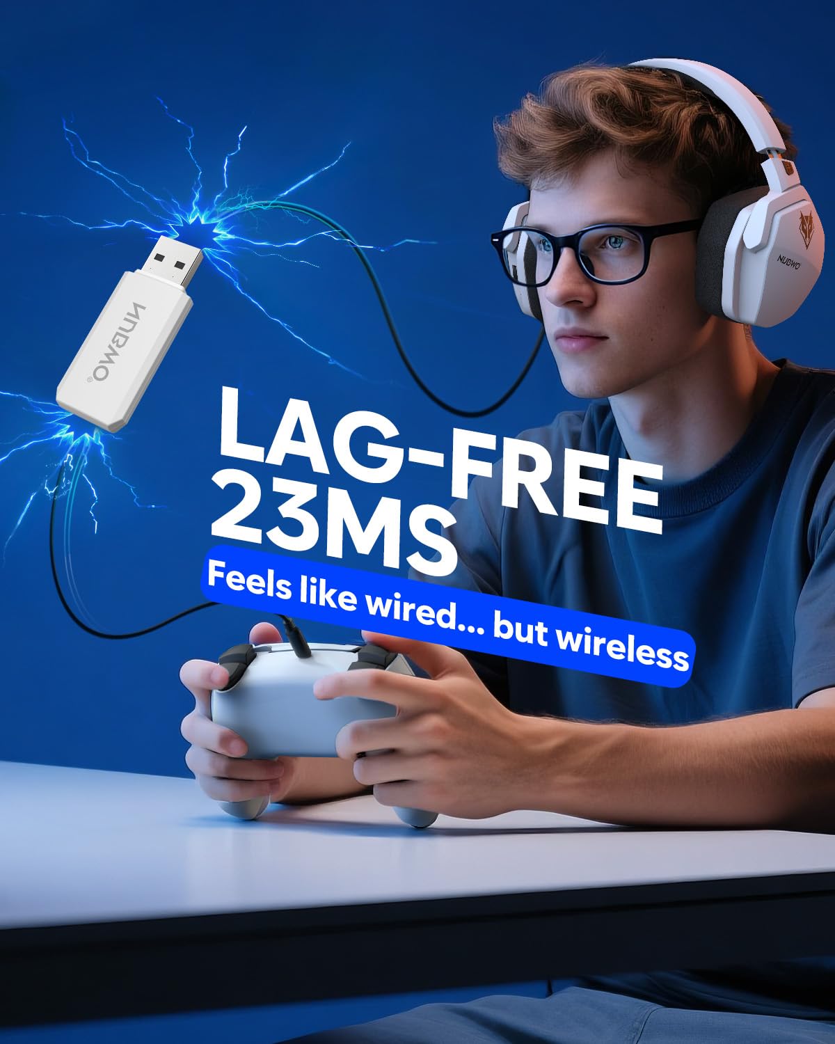 NUBWO G06 Dual Wireless Gaming Headset with Microphone for PS5, PS4, PC - 23ms Low Latency Audio - 100-Hour of Playtime - 50mm Drivers (White-Black)