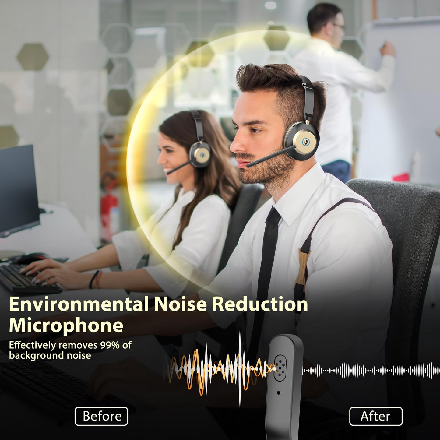 NOTESNEE V5.3 Wireless Headset with Mic for Work, 45Hrs Computer Headset with Microphone, Bluetooth Headphones with Noise Cancelling Mic, Charging Base, USB Dongle & Mute Button for PC, Skype, Zoom