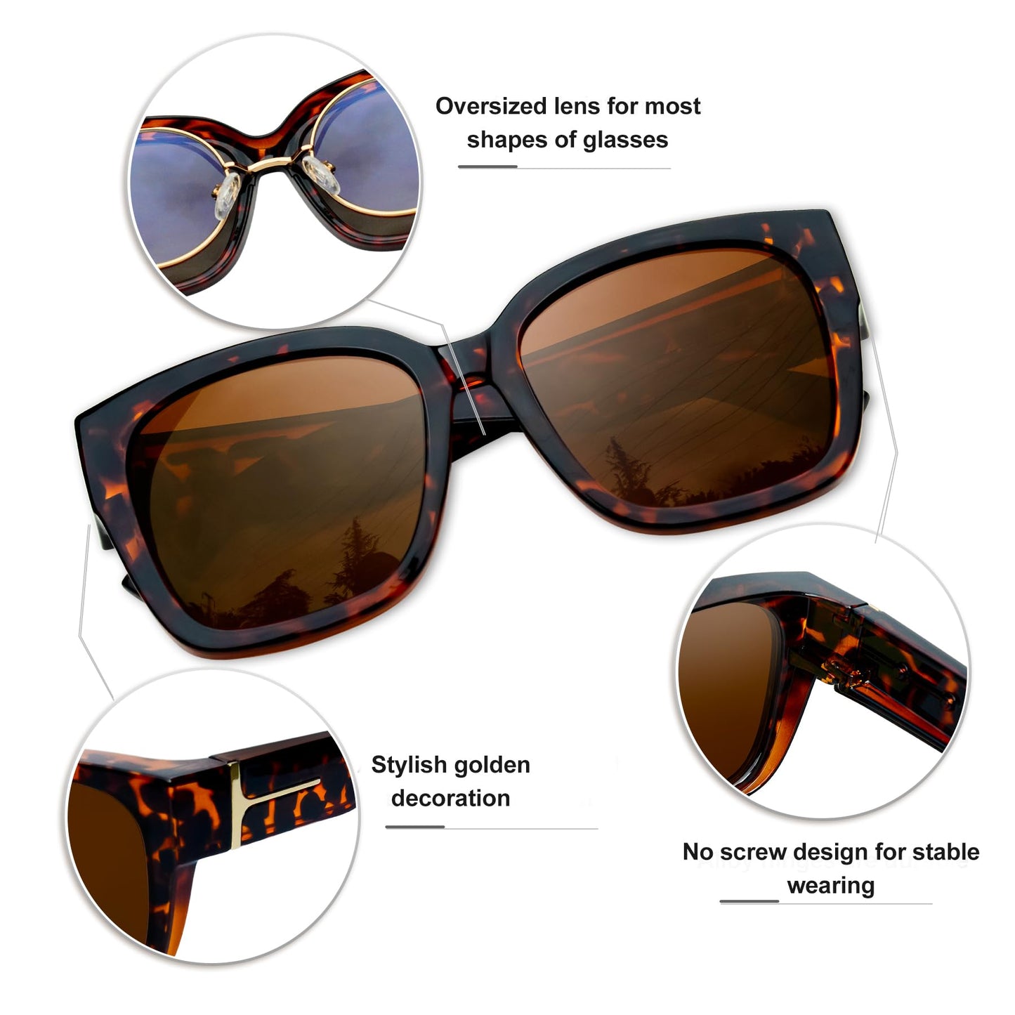 KANASTAL Over Glasses Sunglasses Polarized UV400 Protection for Women Men Oversized Shades Square Large Frame Design Fashion Trendy Accessories Tortoise Brown/Brown