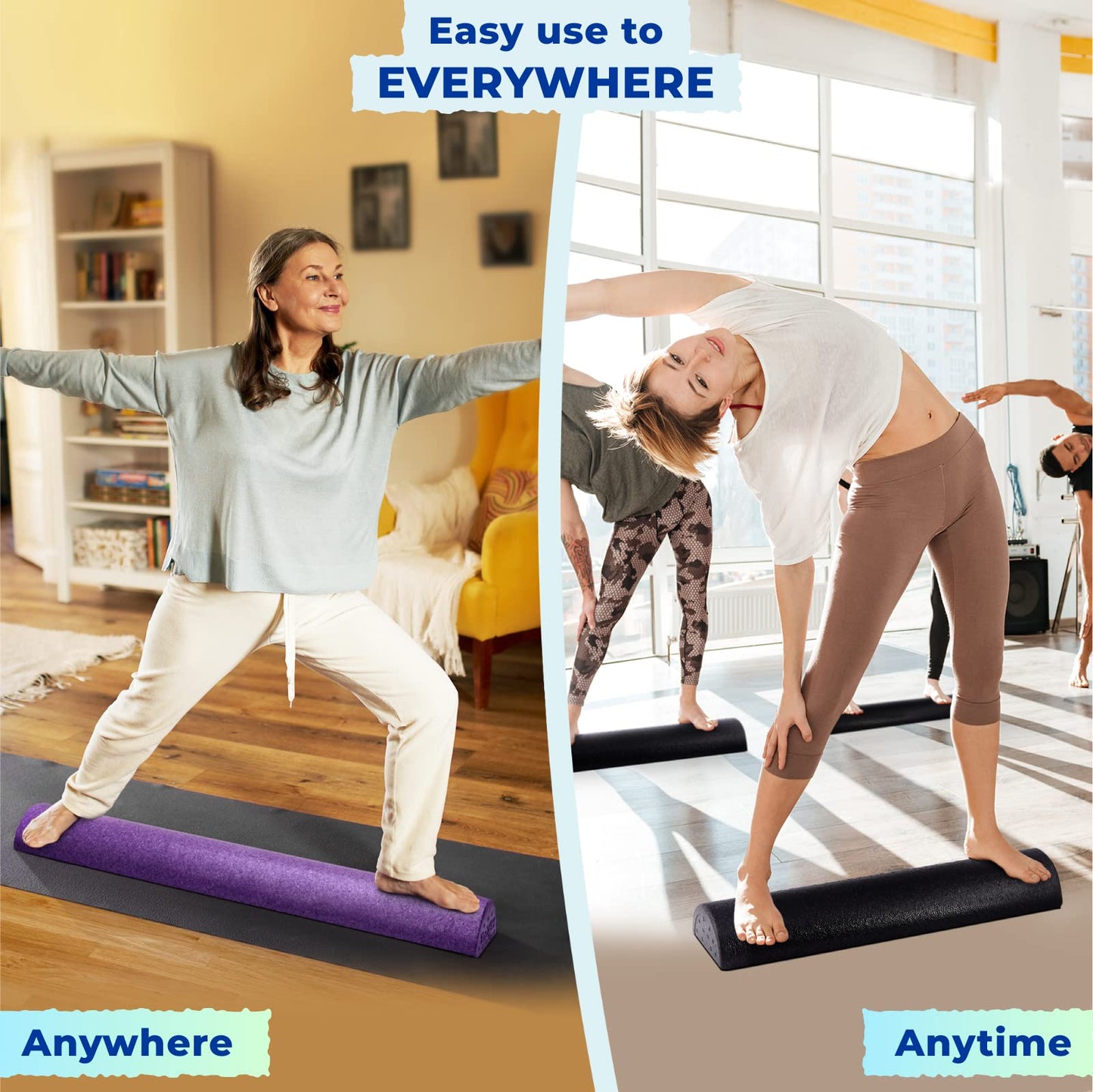 Yes4All High Density Half Round Foam Roller for Yoga, Half Circle Foam Roller for Back, Calf & Spine, 12", 18", 24", 36"