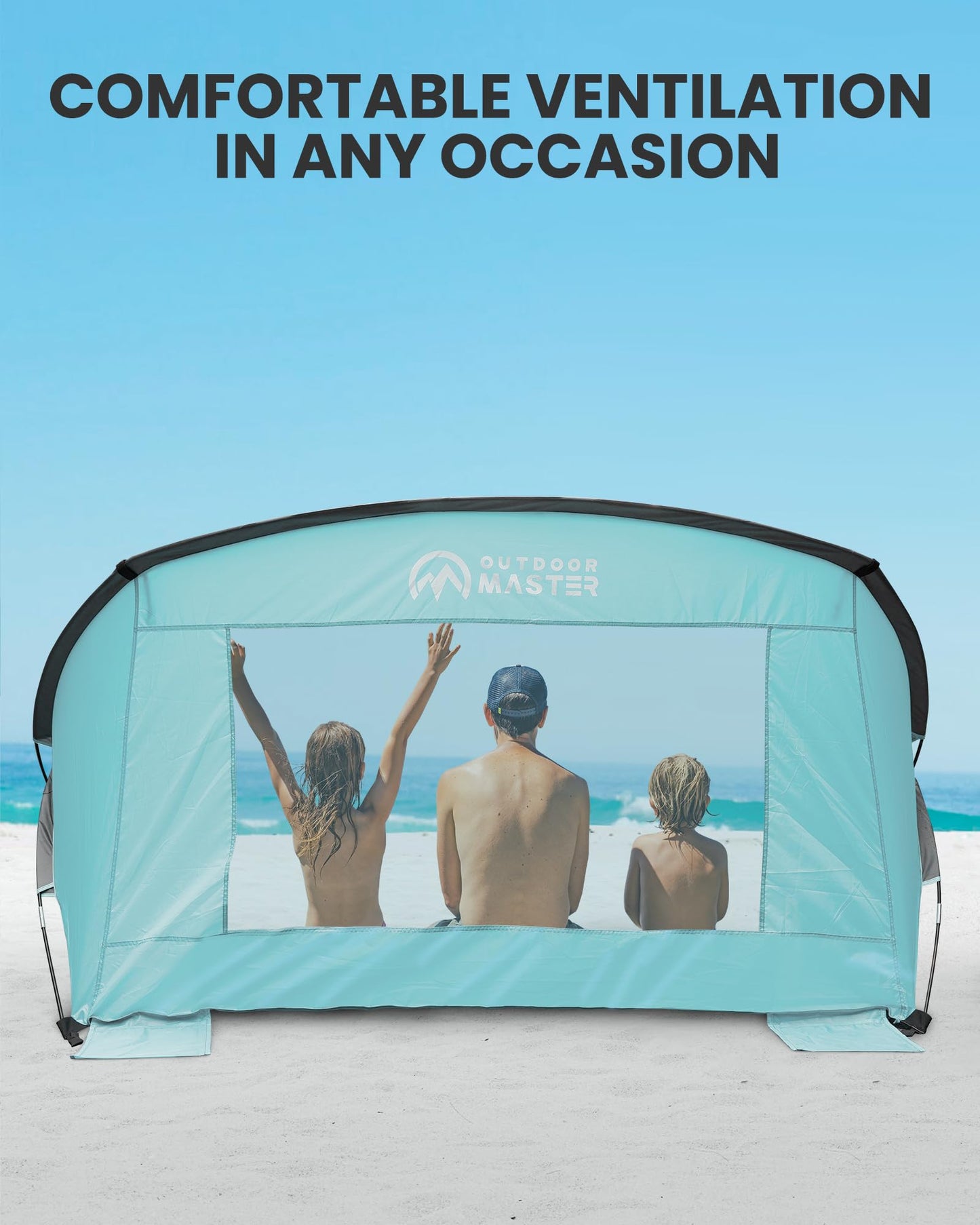 OutdoorMaster Beach Tent for 3-4 Person - Easy Setup and Portable Beach Shade Sun Shelter Canopy with UPF 50+ UV Protection Removable Skylight Family Size - Green
