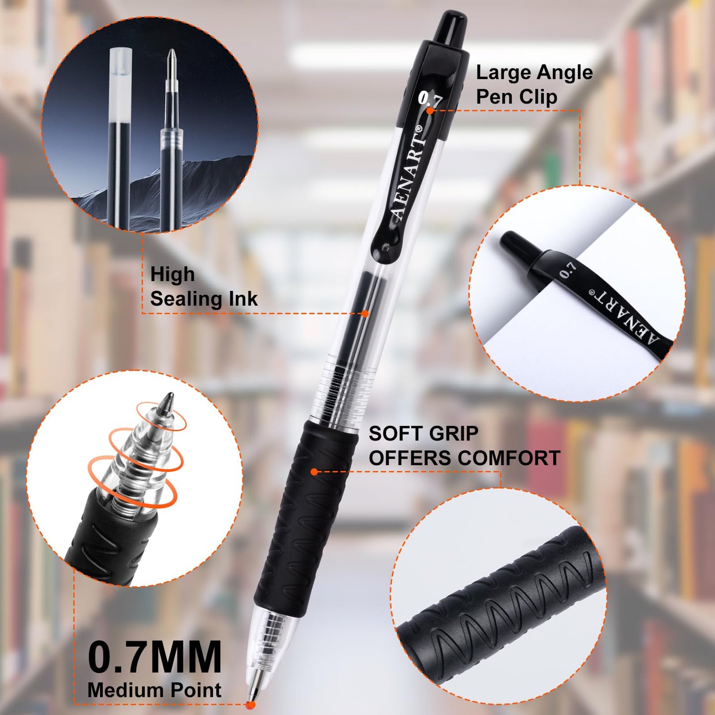 Gel Pens, 30 Pack Black Gel Pen Fine Point, Retractable Gel Ink Rollerball Pens for Smooth Writing (0.7mm) Back to School Supplies