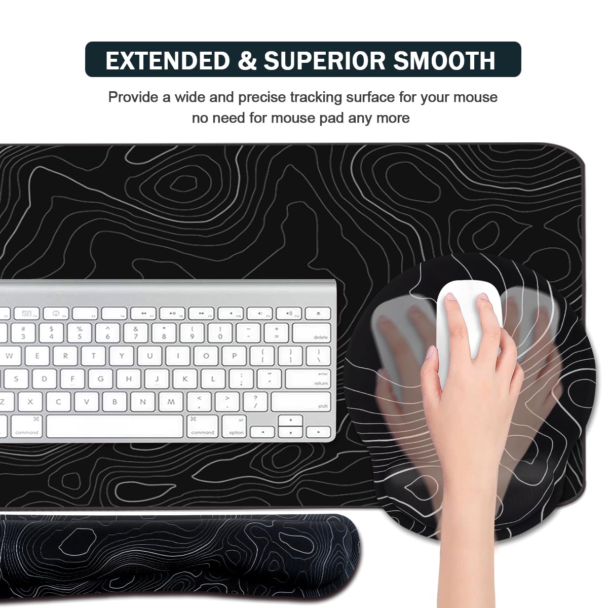 4-in-1 Gaming Mouse Pad Wrist Support Set,Desk Pad + Mouse Pad with Wrist Rest + Keyboard Wrist Rest + Coaster, Ergonomic Design for Home Office Study Game - Topographic Contour
