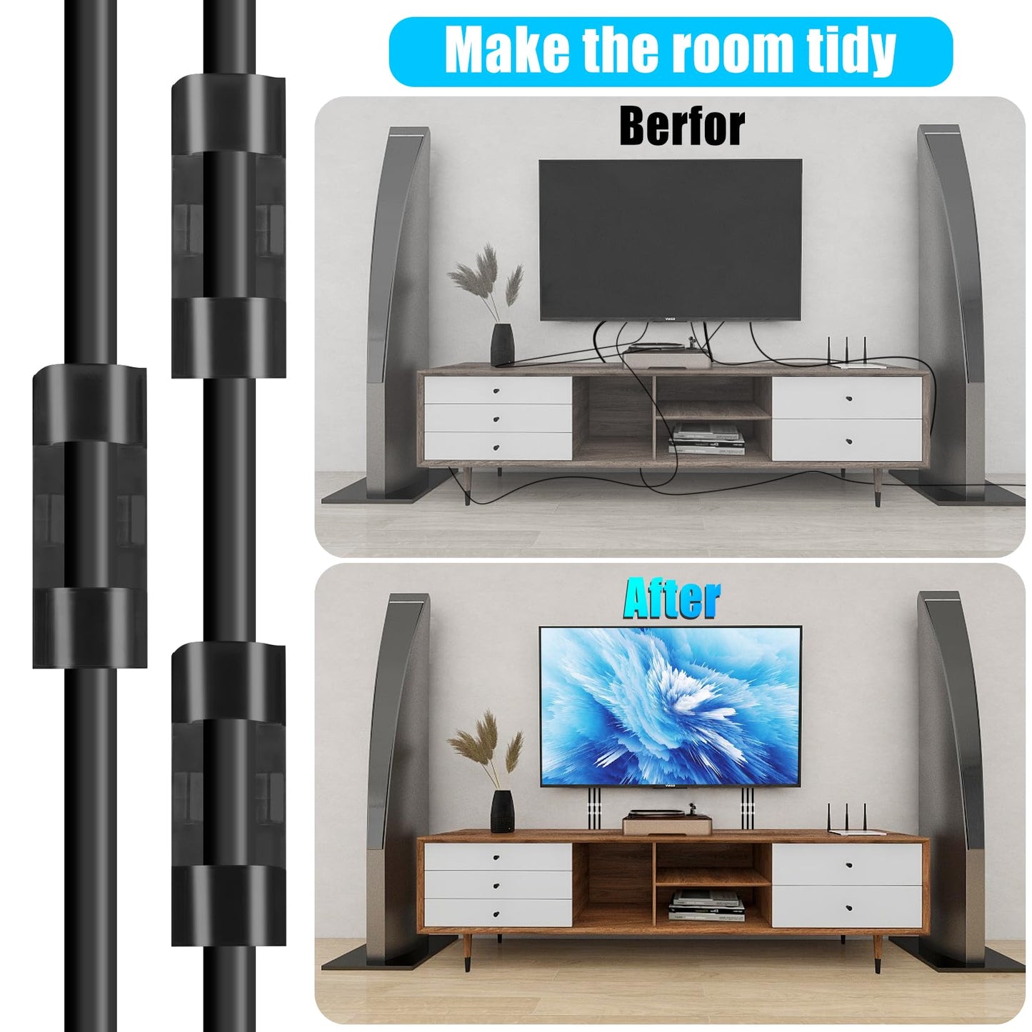 XHF 50pcs Medium Self Adhesive Cable Clips Black,Wire Clips Cable Management Wire Organizer Cord Holder for Under Desk, Car, Wall, TV PC Ethernet Cable