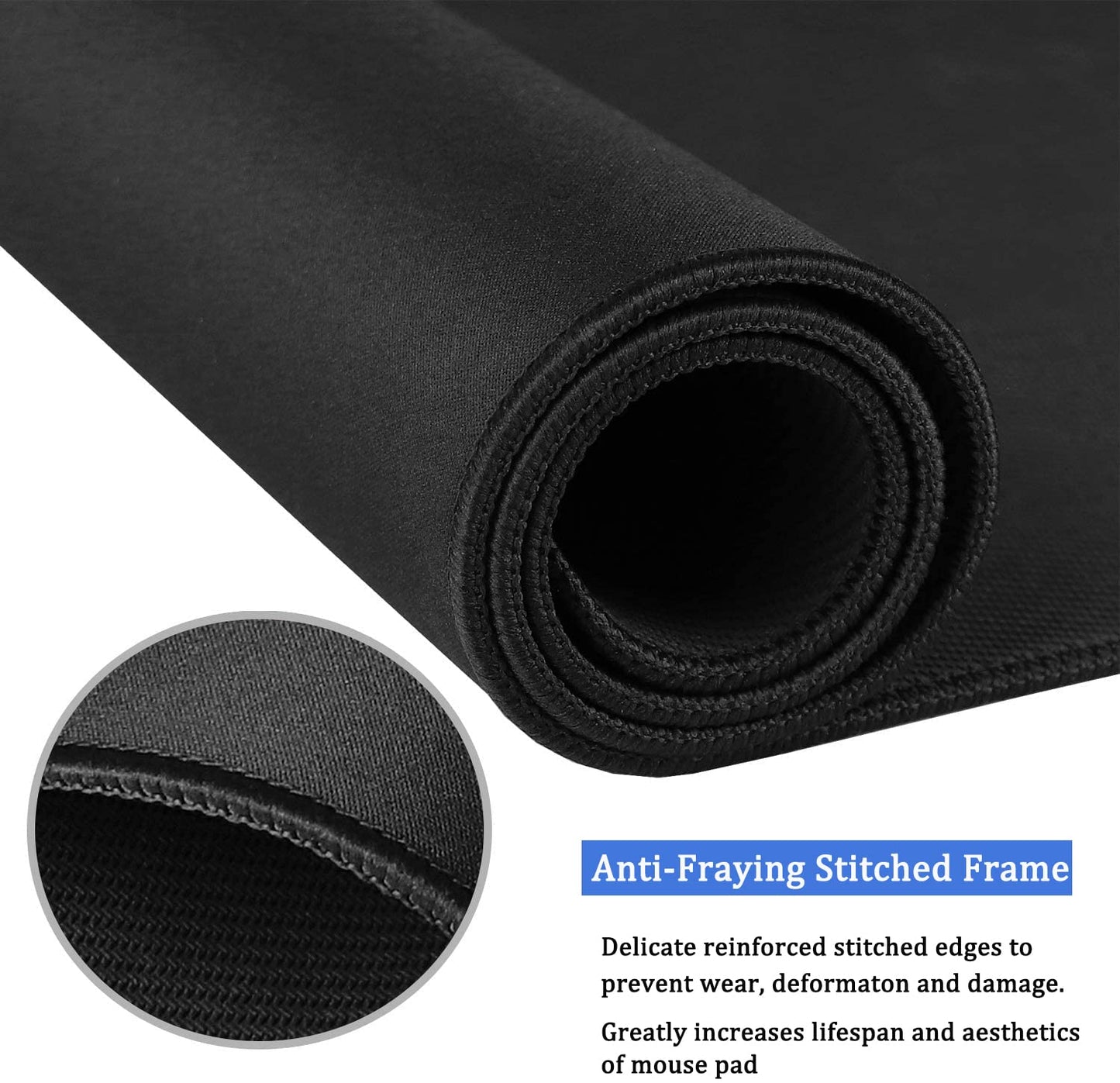 Mouse Pad, Large Gaming Mouse Pad with Double Stitched Edges, 14.9 x 11.7 inches Premium-Textured & Waterproof Mousepad, Nonslip Natural Rubber Base Mouse pad for Laptop,Computer, Office, Black