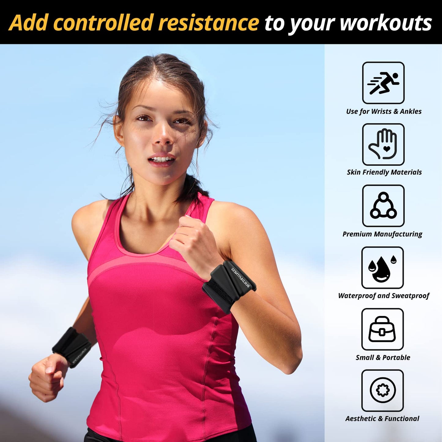 Wrist & Ankle Weights, Adjustable Bands for Women and Men Workouts, Set of 2, 1lb each, Perfect for Running, Jogging, Walking, Yoga, Dance, Pilates, Cardio, Aerobics, Strength Training (2lb, Black)