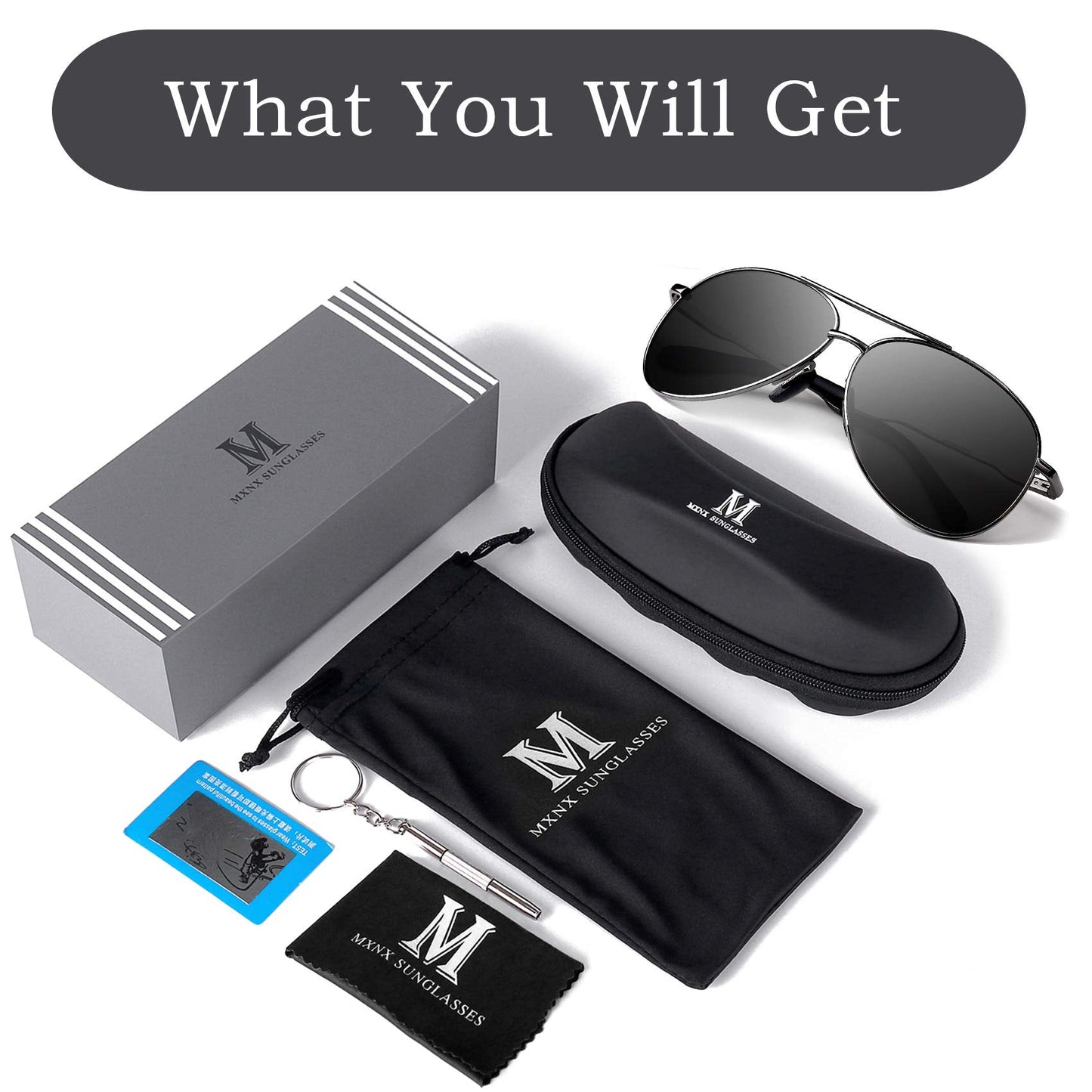 mxnx Aviator Sunglasses for Men Polarized Women UV Protection Lightweight Driving Fishing Sports Unisex glasses MX208 Gun Frame Black Lens
