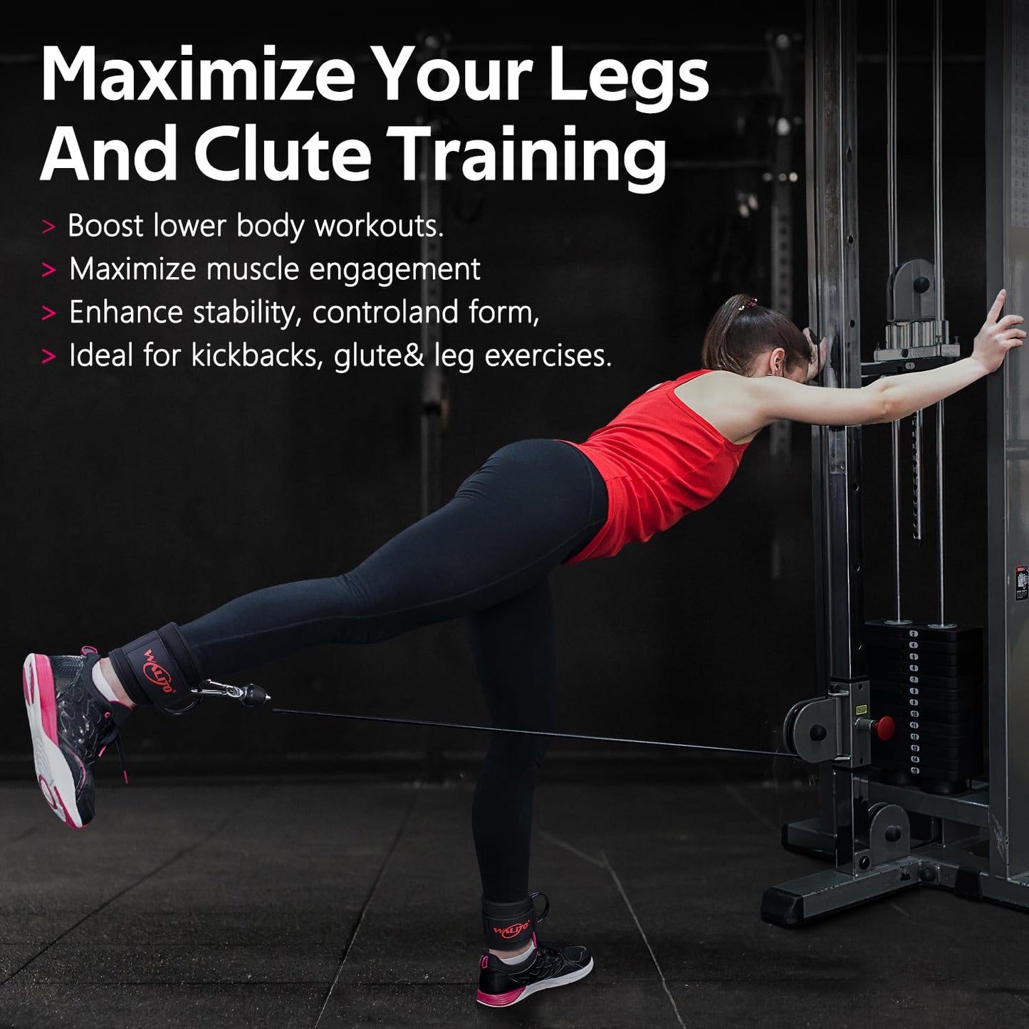 WALITO Ankle Straps for Cable Machines Women - Glute Ankle Cuff Kickback Strap, Gym Cable Machine Accessories for Glute Leg Extensions, Hip Abductors & Lower Body Exercises Equipment