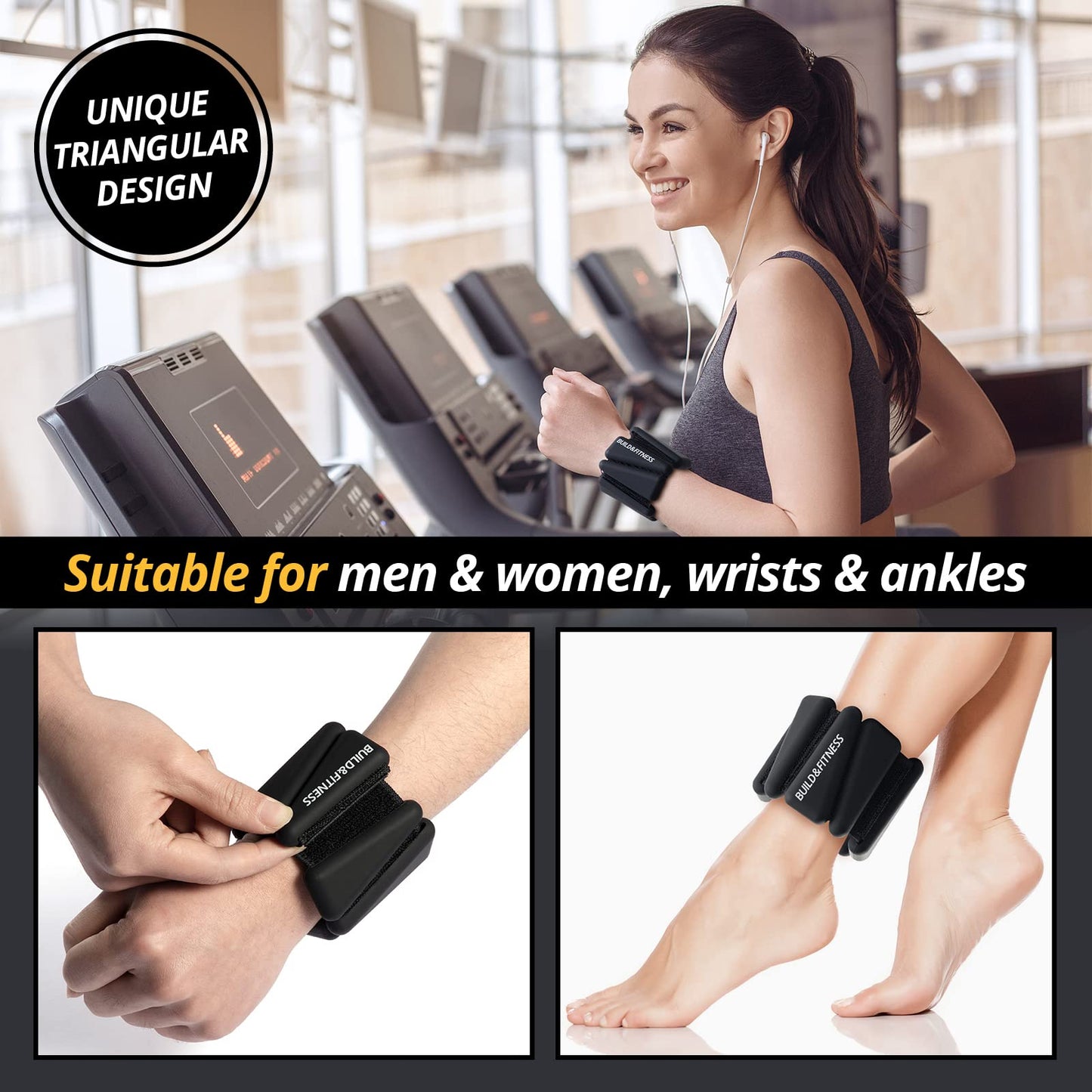 Wrist & Ankle Weights, Adjustable Bands for Women and Men Workouts, Set of 2, 1lb each, Perfect for Running, Jogging, Walking, Yoga, Dance, Pilates, Cardio, Aerobics, Strength Training (2lb, Black)