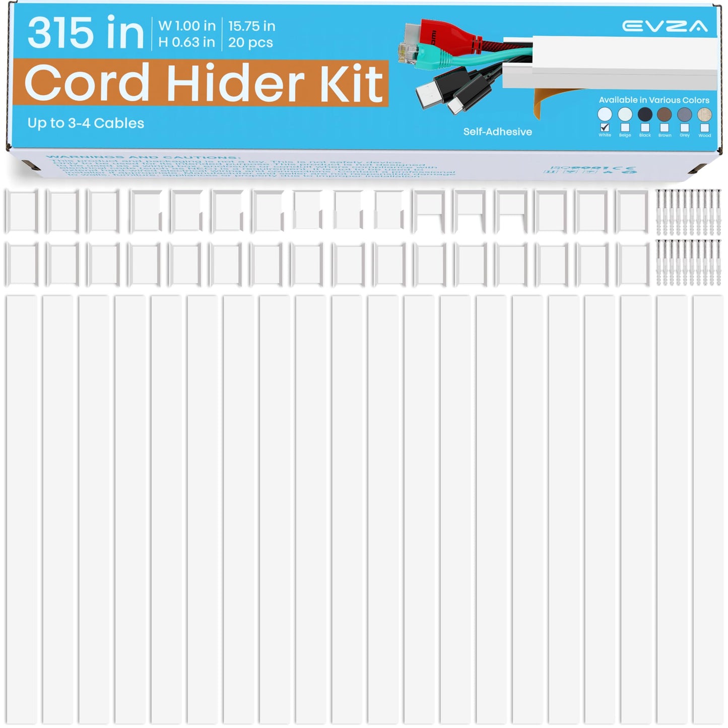 Cord Hider, Wire Cover, Cord Covers Wall Mounted TV, Cable Hider, 315 in Paintable White Raceway Kit, Electrical Cords Concealer, Cable Management, Hide Cords Wall, Wire Molding, Adhesive Channel