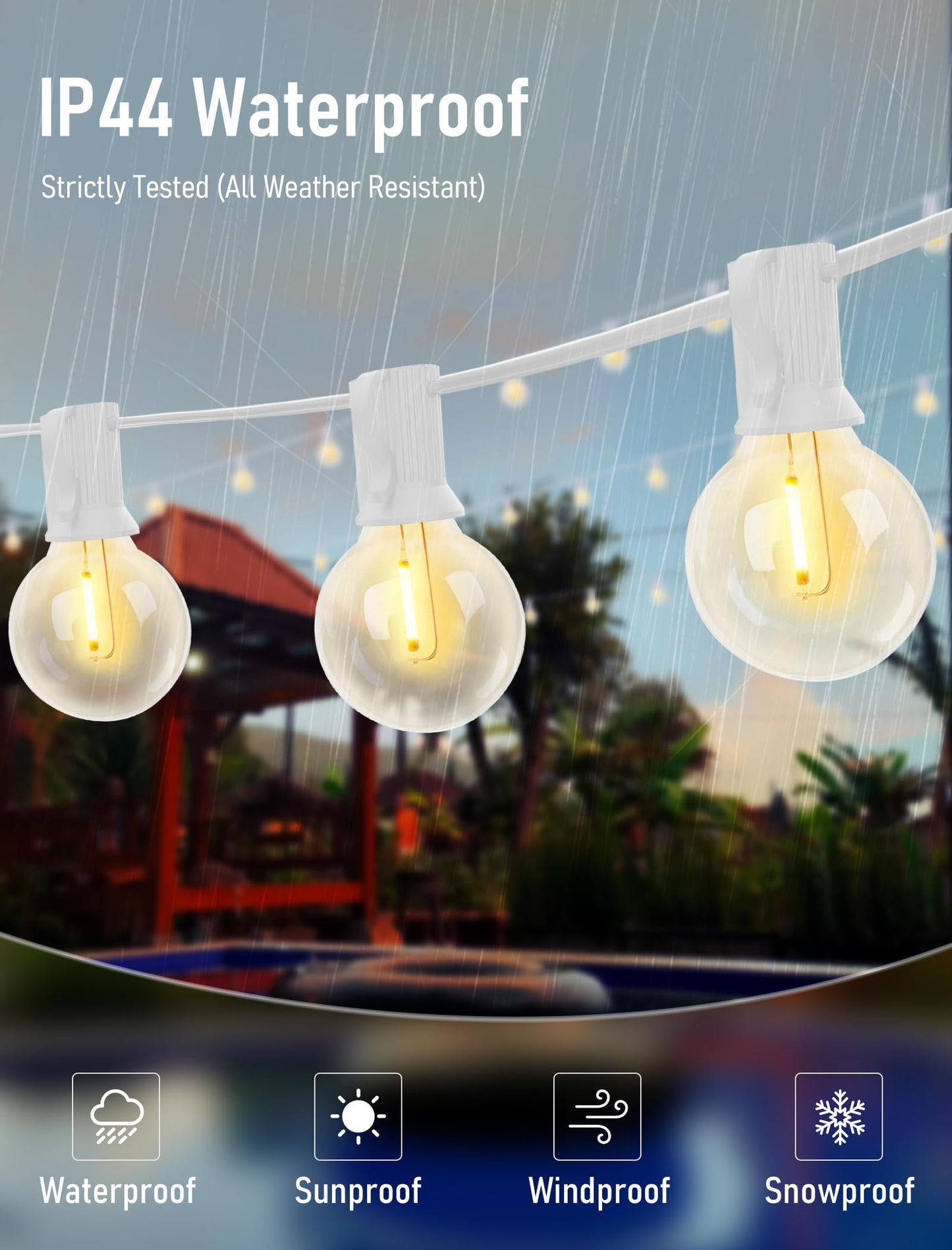 25Ft LED Outdoor String Lights, G40 Globe Patio String Lights Waterproof with 27 Shatterproof Bulbs(2 Spare), Connectable Hanging Outdoor Lights for Backyard Garden Bistro Wedding Party Decor, White