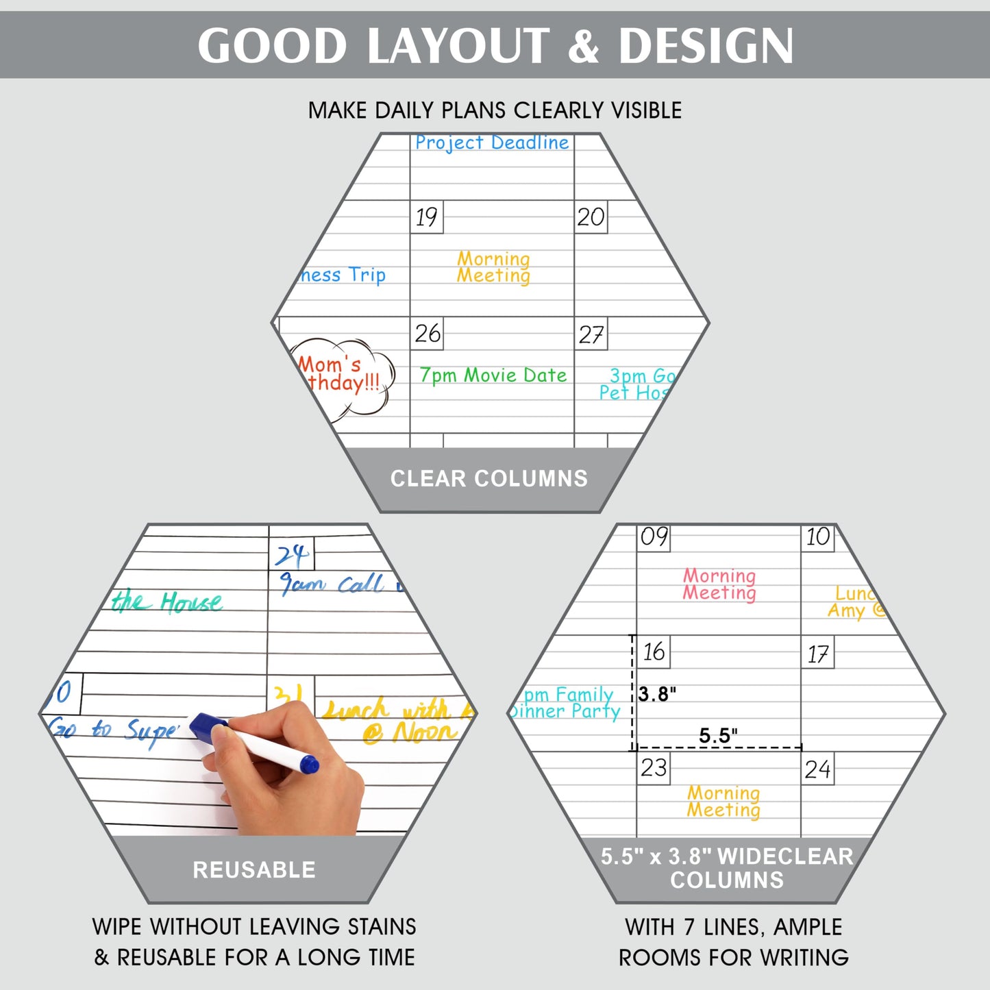 Large Dry Erase Calendar for Wall - Undated 1 Month Big Wall Calendar, 40" x 30", Erasable & Reusable Laminated Calendar Max with 8 Round Stickers, Great Layout Wall Calendar Dry Erase for Home, Office and School