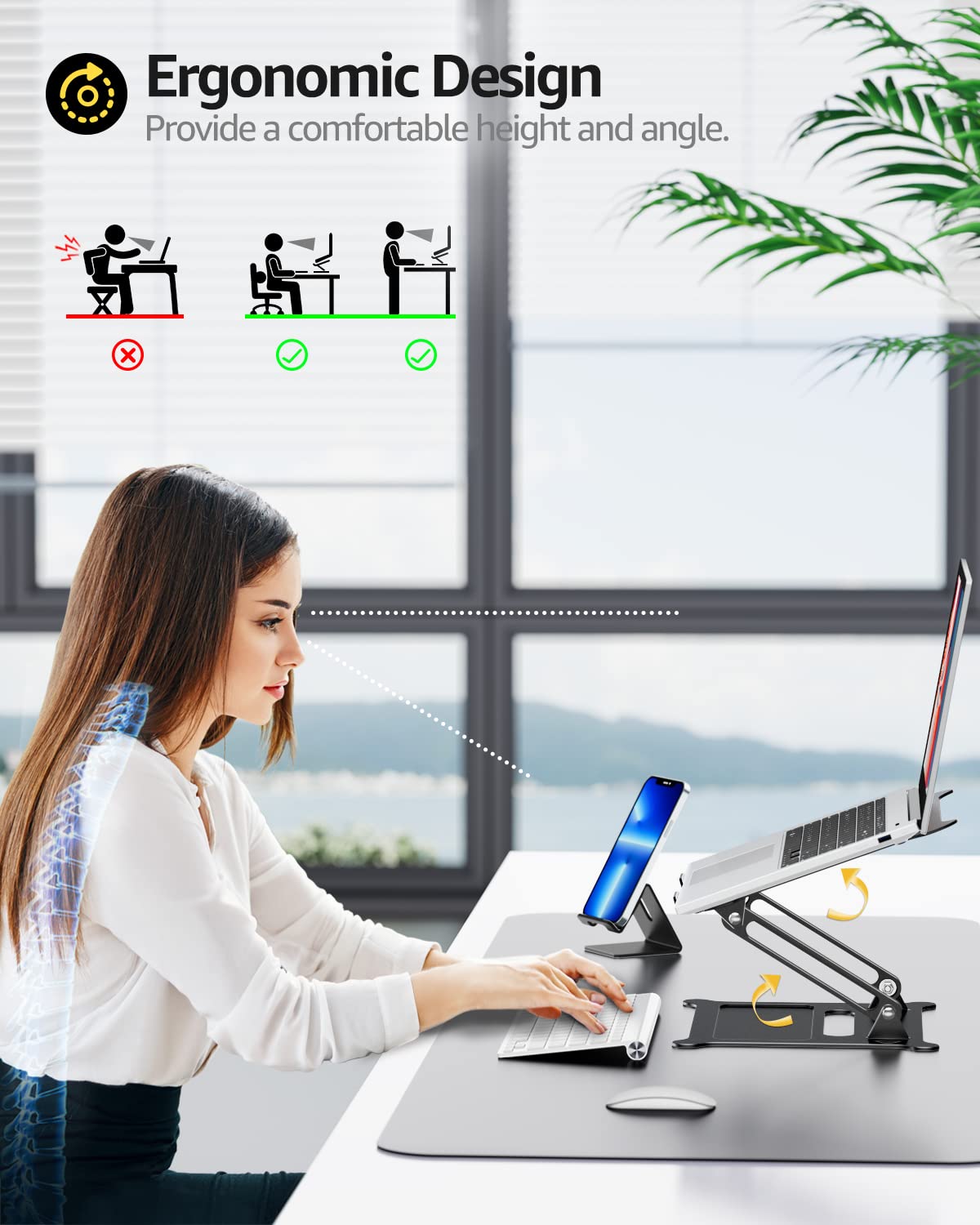 Urmust Laptop Notebook Stand Holder Adjustable Laptop Stand Portable Computer Riser Compatible with MacBook Air Pro HP Dell XPS Lenovo All Laptops 10-15.6"(Black)