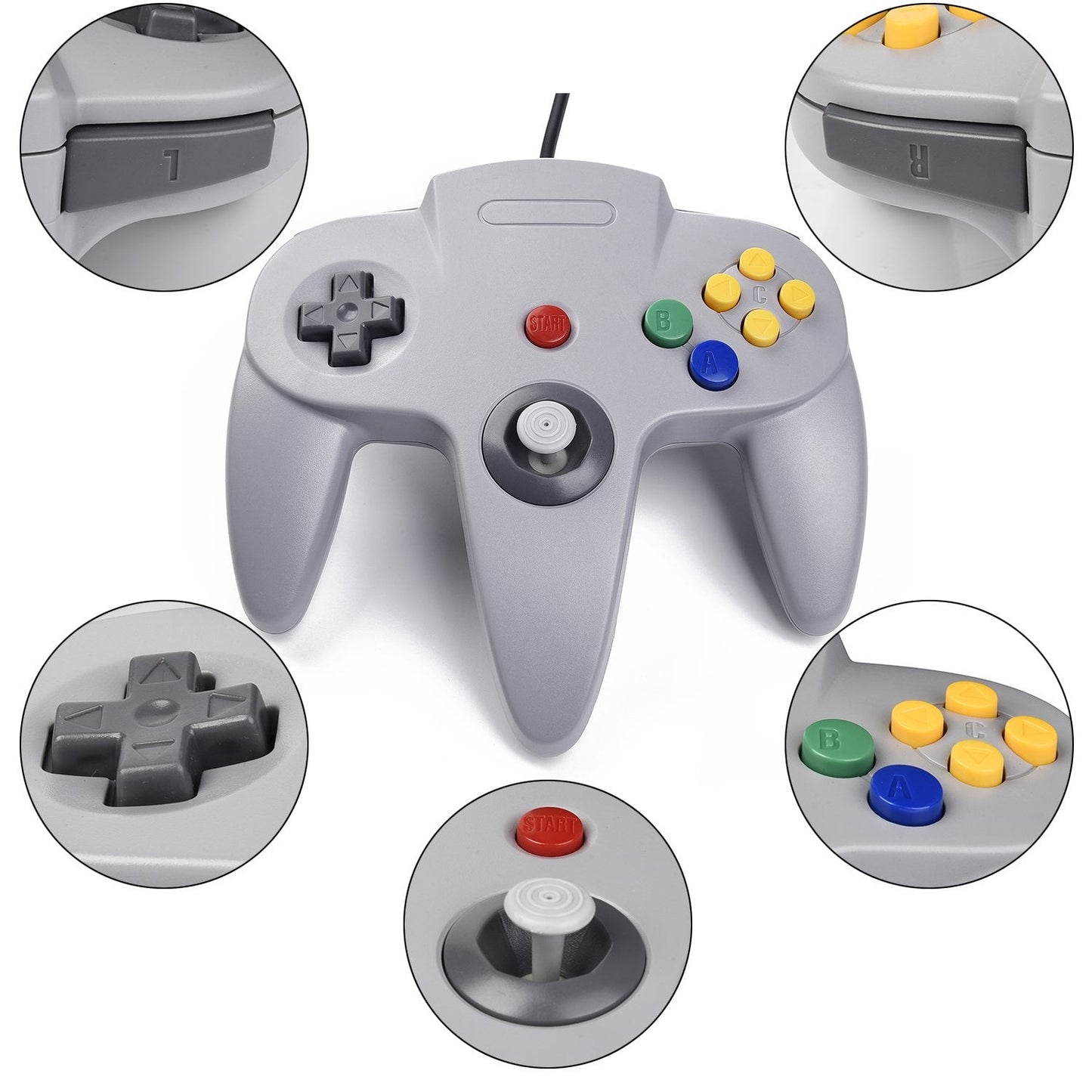 2xClassic N64 Controller,kiwitata Retro Wired N64 Gamepad Controller Joystick for N64 Video Console Games System Black+Gray