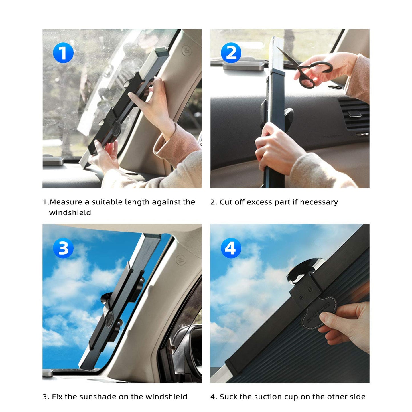 Retractable Windshield Sun Shade for Car, Large Sun Visor Protector Blocks 99% UV Rays to Keep Your Vehicle Cool, Auto Sunshade Fits Front Window of Various Models with Suction Cups 2021 New