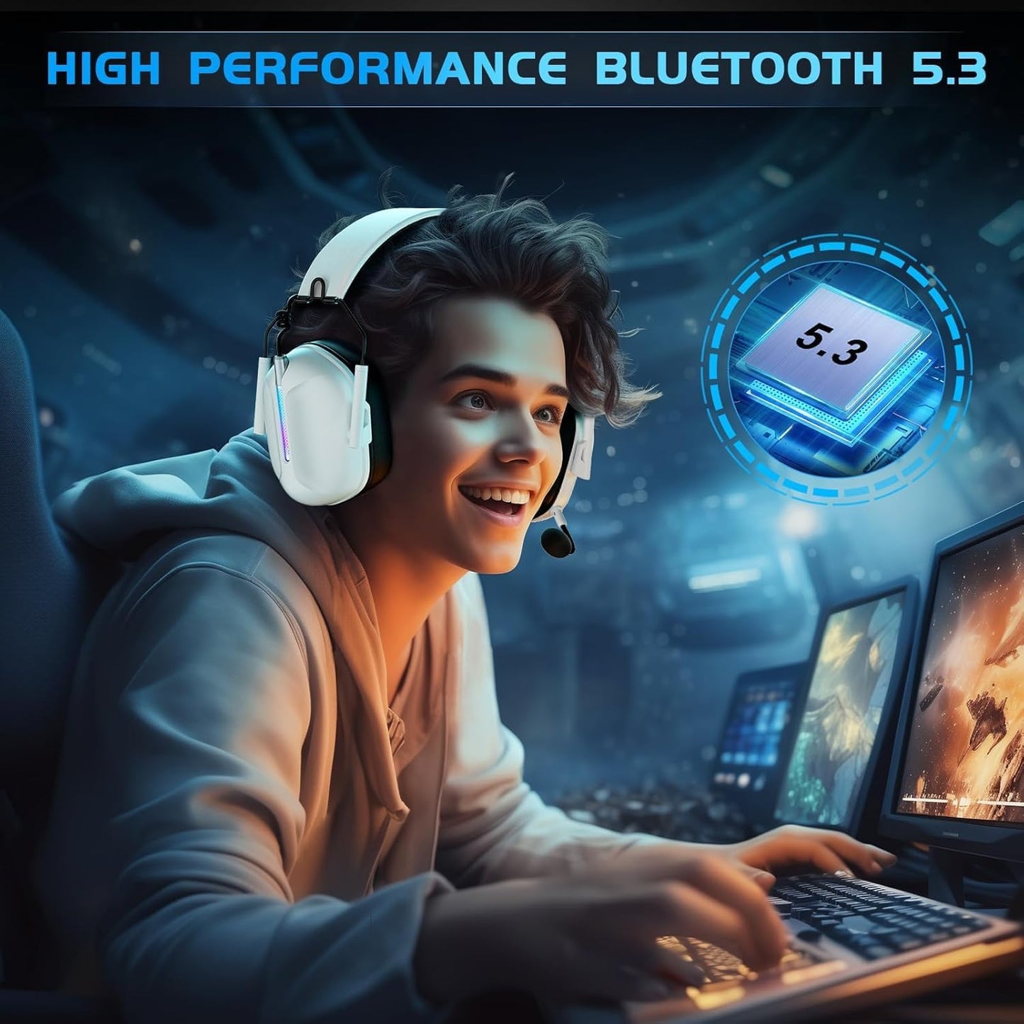 Wireless Gaming Headset for PS5, 2.4GHz Gaming Headset with Mic for PS4/Nintendo Switch, ONLY 3.5MM Wired for Xbox Series, 40H Battery (White)