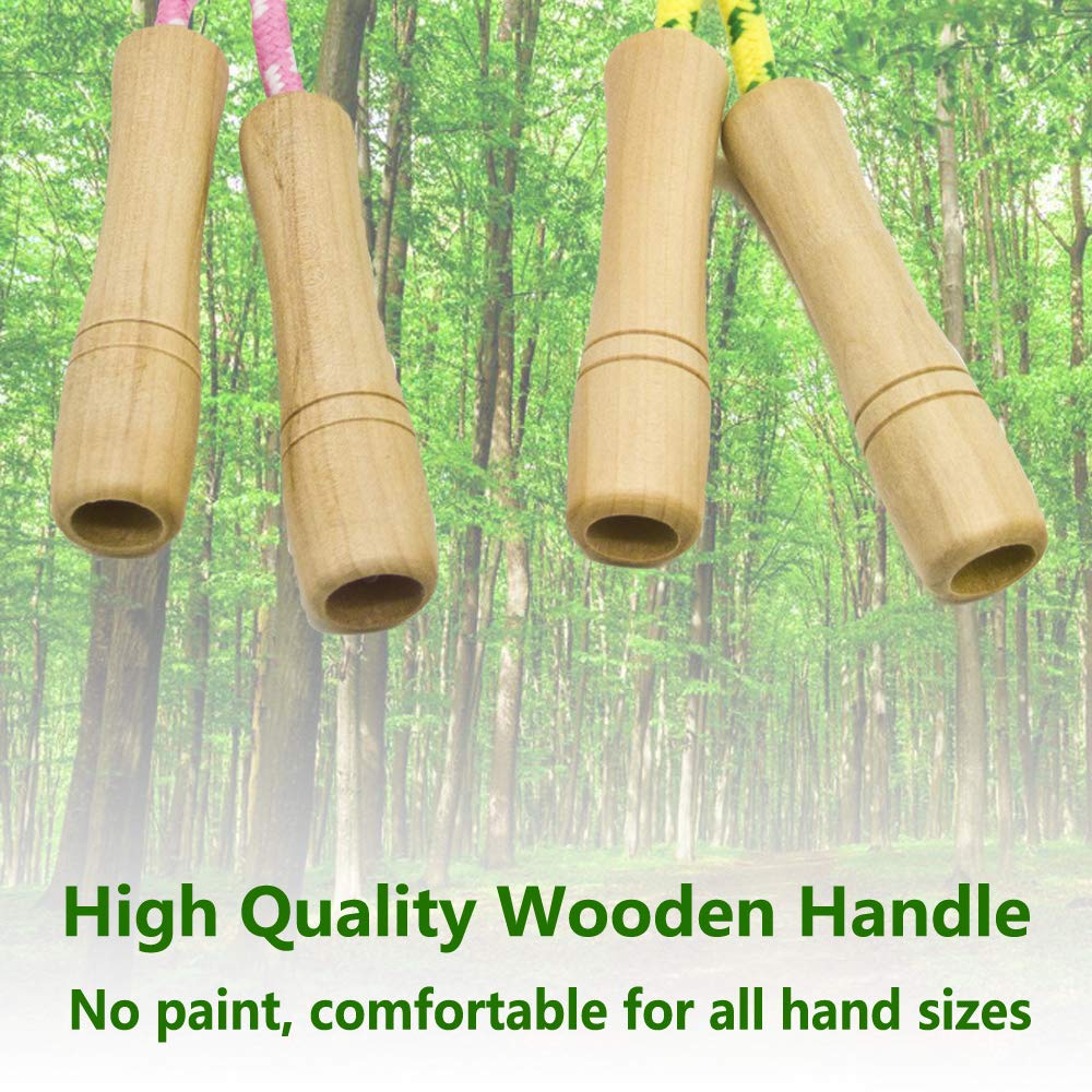 Cotton Jump Rope for Kids - Wooden Handle - Adjustable Cotton Braided Fitness Skipping Rope - Outdoor Fun Activity, Great Party Favor, Exercise Activity, Pack of 2 (Blue+Green)