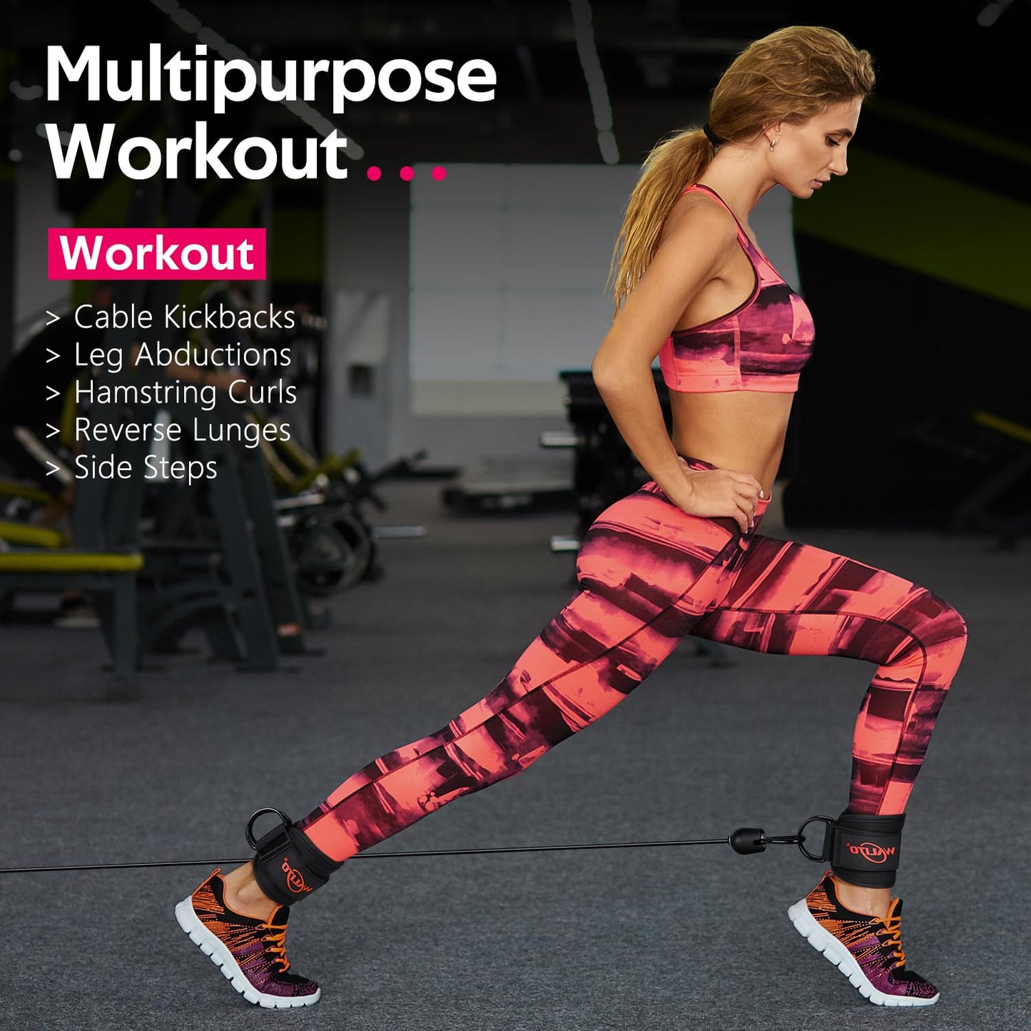 WALITO Ankle Straps for Cable Machines Women - Glute Ankle Cuff Kickback Strap, Gym Cable Machine Accessories for Glute Leg Extensions, Hip Abductors & Lower Body Exercises Equipment
