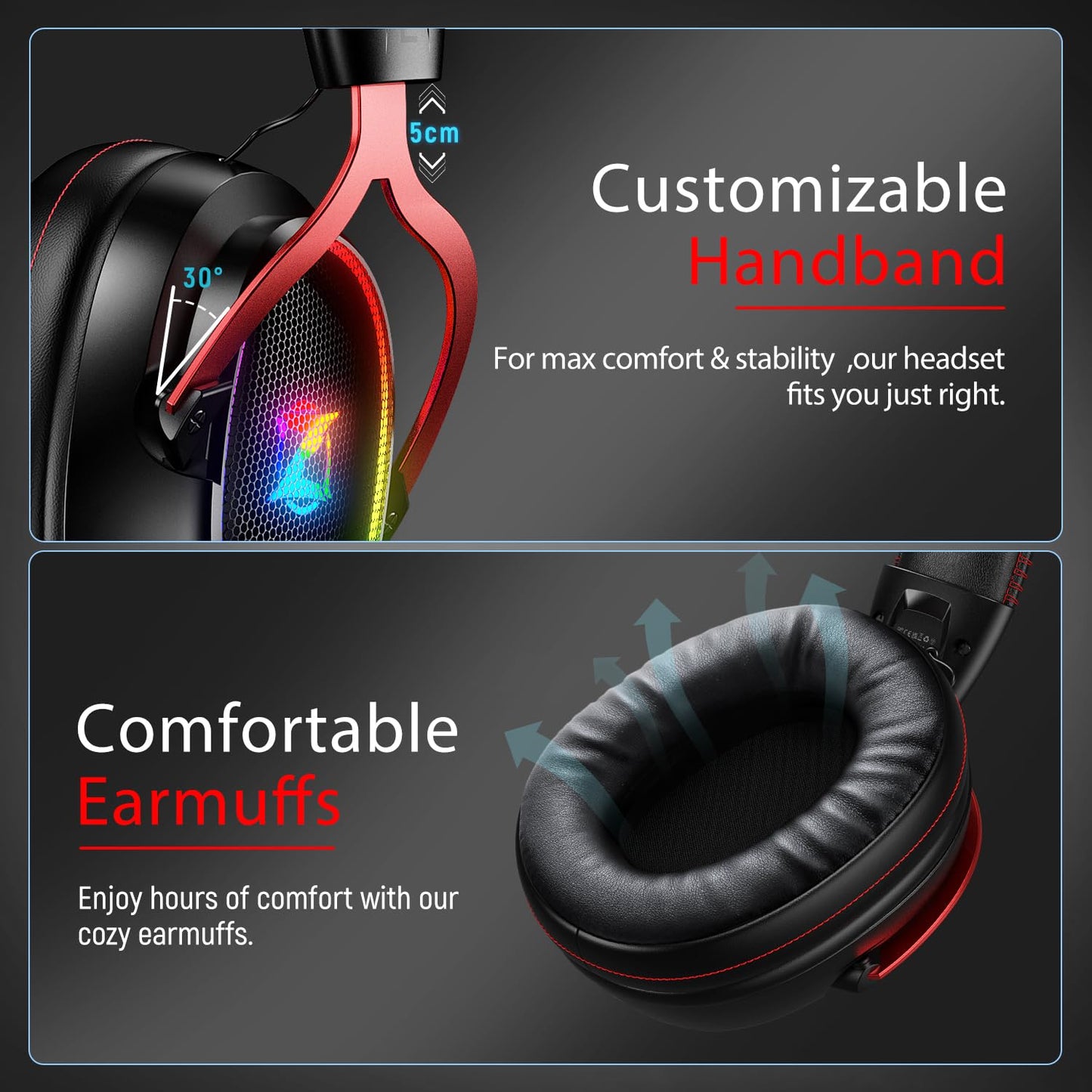 Ozeino Wireless Gaming Headset for Ps5 Ps4 PC Laptop Switch -2.4GHz Wireless Headphones with Detachable Noise Canceling Microphone 40H Playtime, Black