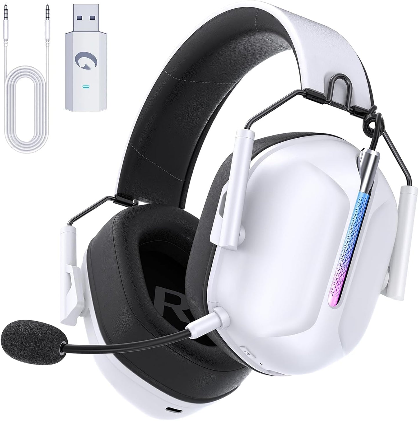 Wireless Gaming Headset for PS5, 2.4GHz Gaming Headset with Mic for PS4/Nintendo Switch, ONLY 3.5MM Wired for Xbox Series, 40H Battery (White)