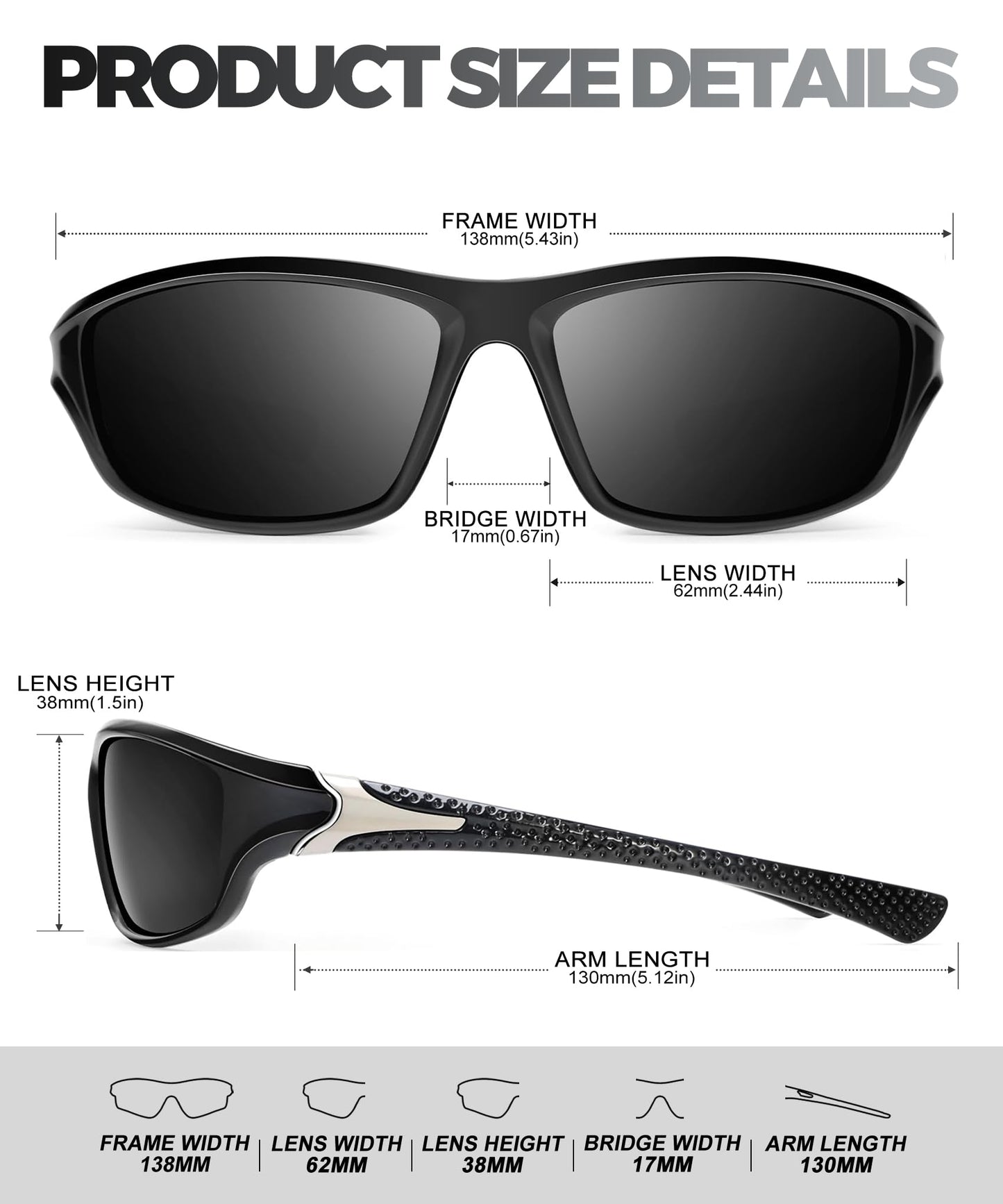 QALLY Polarized-Sunglasses-Men Sports Mens-Sunglasses: Sun-Glasses with UV400 Protection for Driving Golf Fishing Running