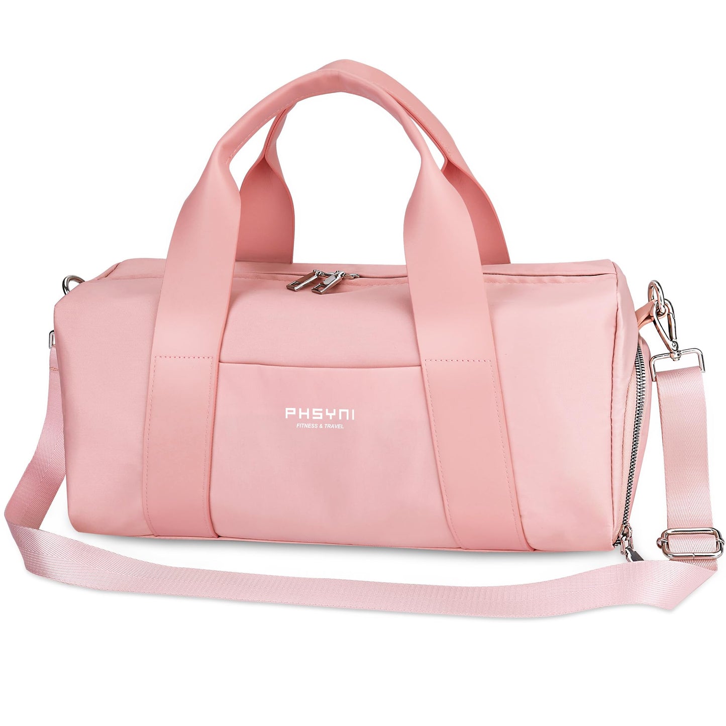 PHSYNI Compact Sports Gym Bag for Women Girls, Cute Mini Duffle Bag with Wet Pocket & Shoes Compartment, Personal Item Travel Workout Bag, 16"-Small, Pink