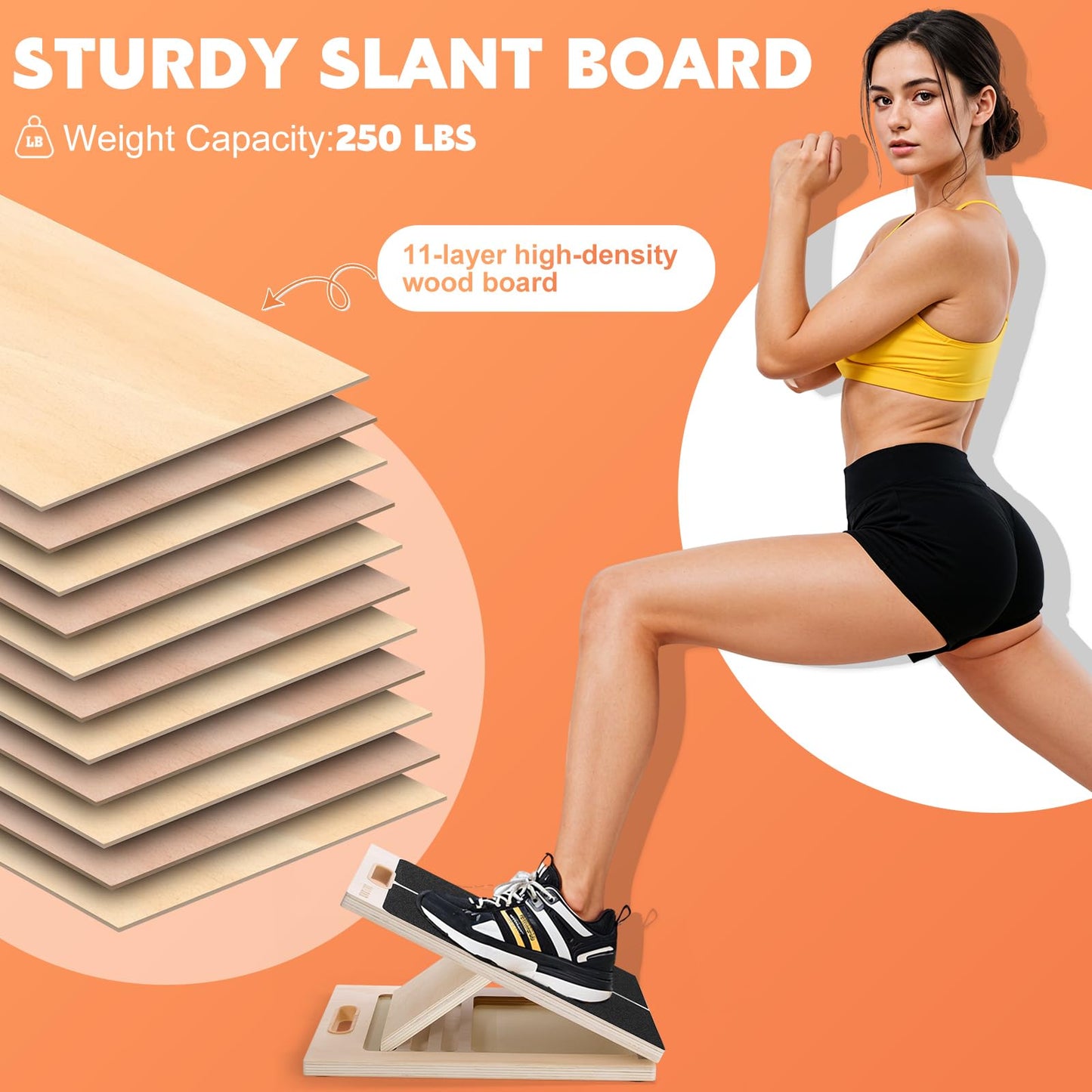 Portable Slant Board for Calf Stretching, Adjustable Wooden Calf Stretcher Incline Board, Calf Stretch Board for Squats Leg Knees Heel Ankle Stretching