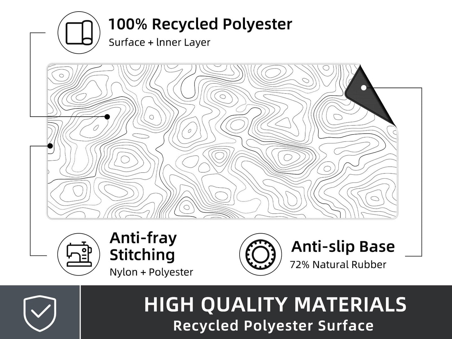 Rinaze Extra Large Gaming Mouse Pad with White Topographic, XXL Mousepad, Big Mouse Mat Desk Pad, Non Slip Keyboard Pad for Gaming Computer Laptop PC Office Desk Accessories