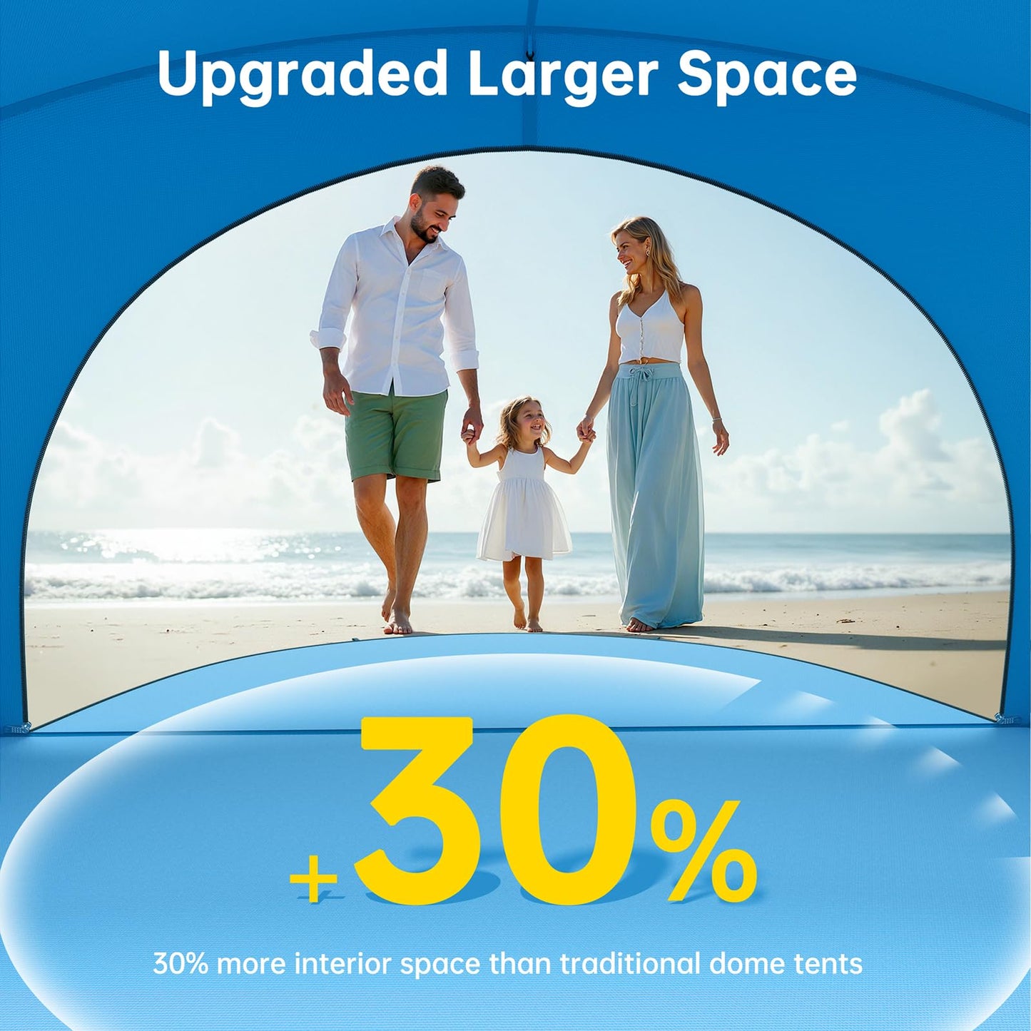Raynesys Beach Tent Sun Shelter, Beach Shade Tent with UPF50+ UV Protection, Portable Sun Shelter for 1-3 Person, Sun Shade Tent with 2 Zippered Doors, Cool Cabana for Sand Camping Fishing, Blue