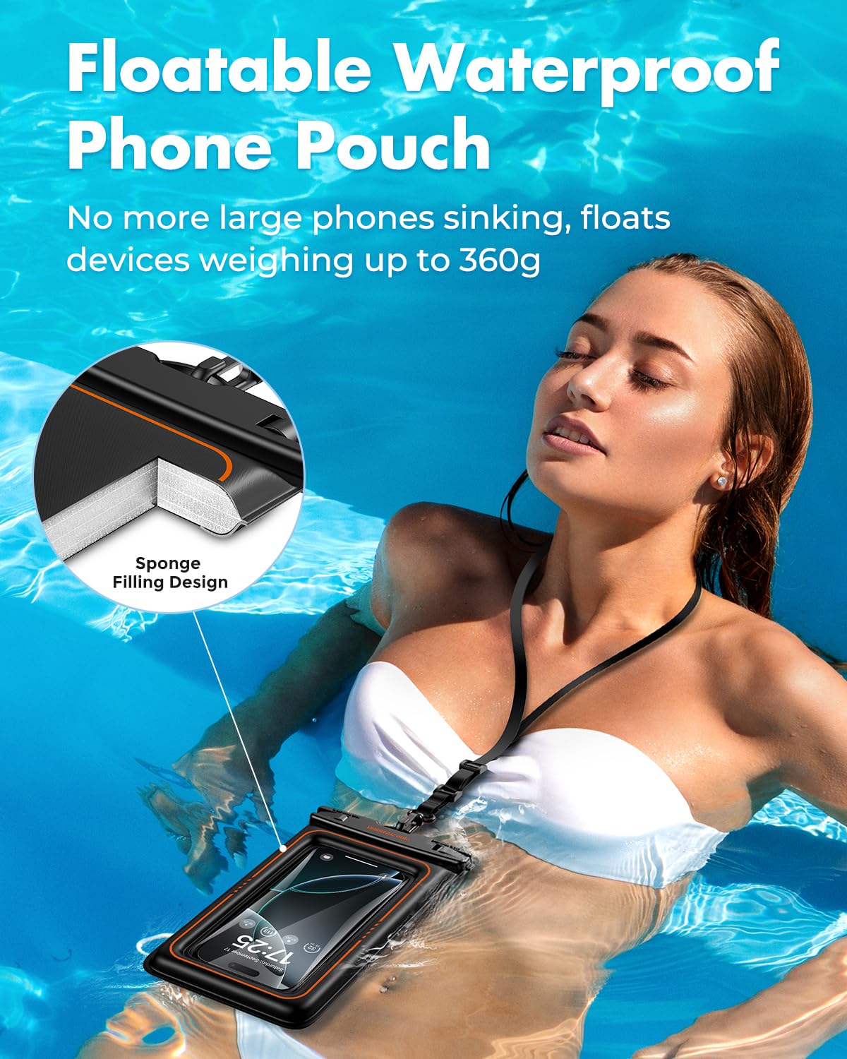UNBREAKcable Floating Waterproof Phone Pouch 2 Pack, IPX8 Waterproof Phone Case Dry Bag Kayak/Beach/Cruise Travel Essentials, Water Proof Pouch for iPhone 16 15 Pro Max, Samsung S25 Ultra S24 S23-7"