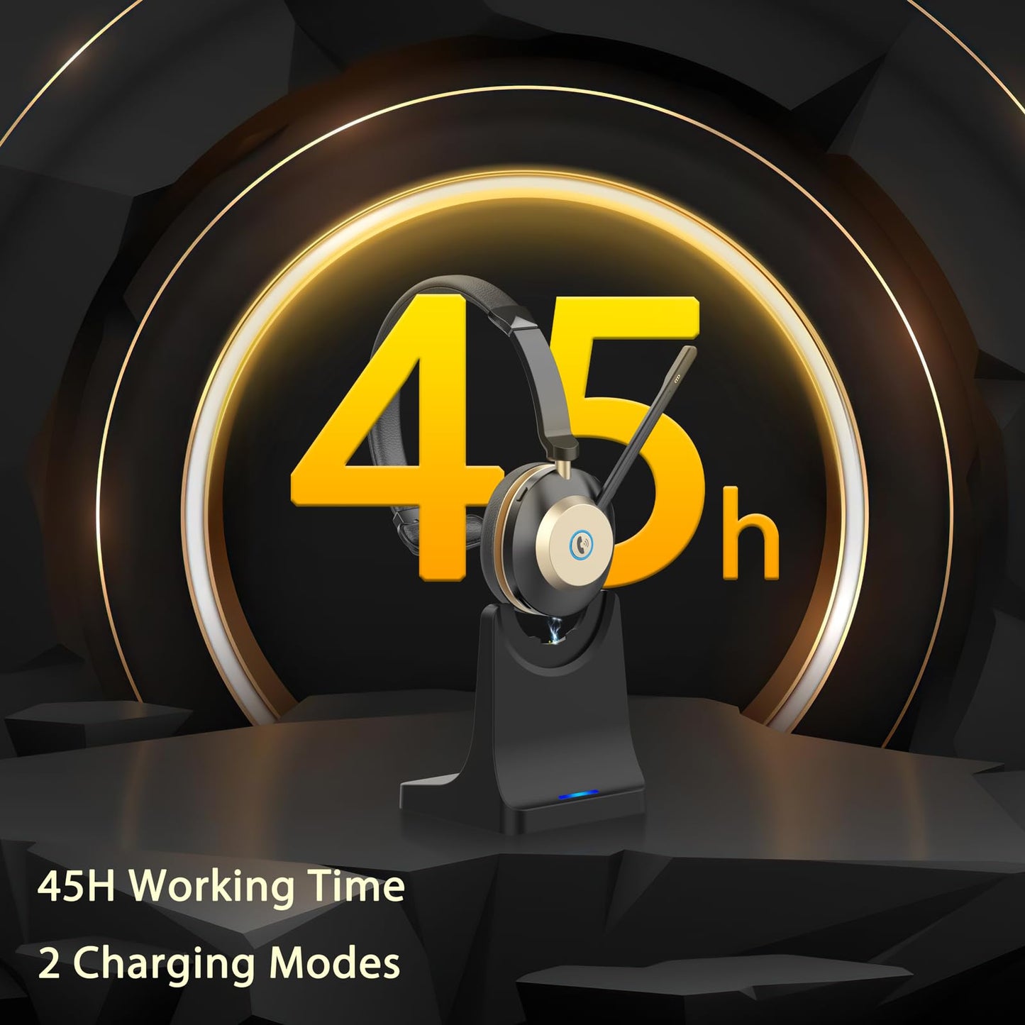 NOTESNEE V5.3 Wireless Headset with Mic for Work, 45Hrs Computer Headset with Microphone, Bluetooth Headphones with Noise Cancelling Mic, Charging Base, USB Dongle & Mute Button for PC, Skype, Zoom