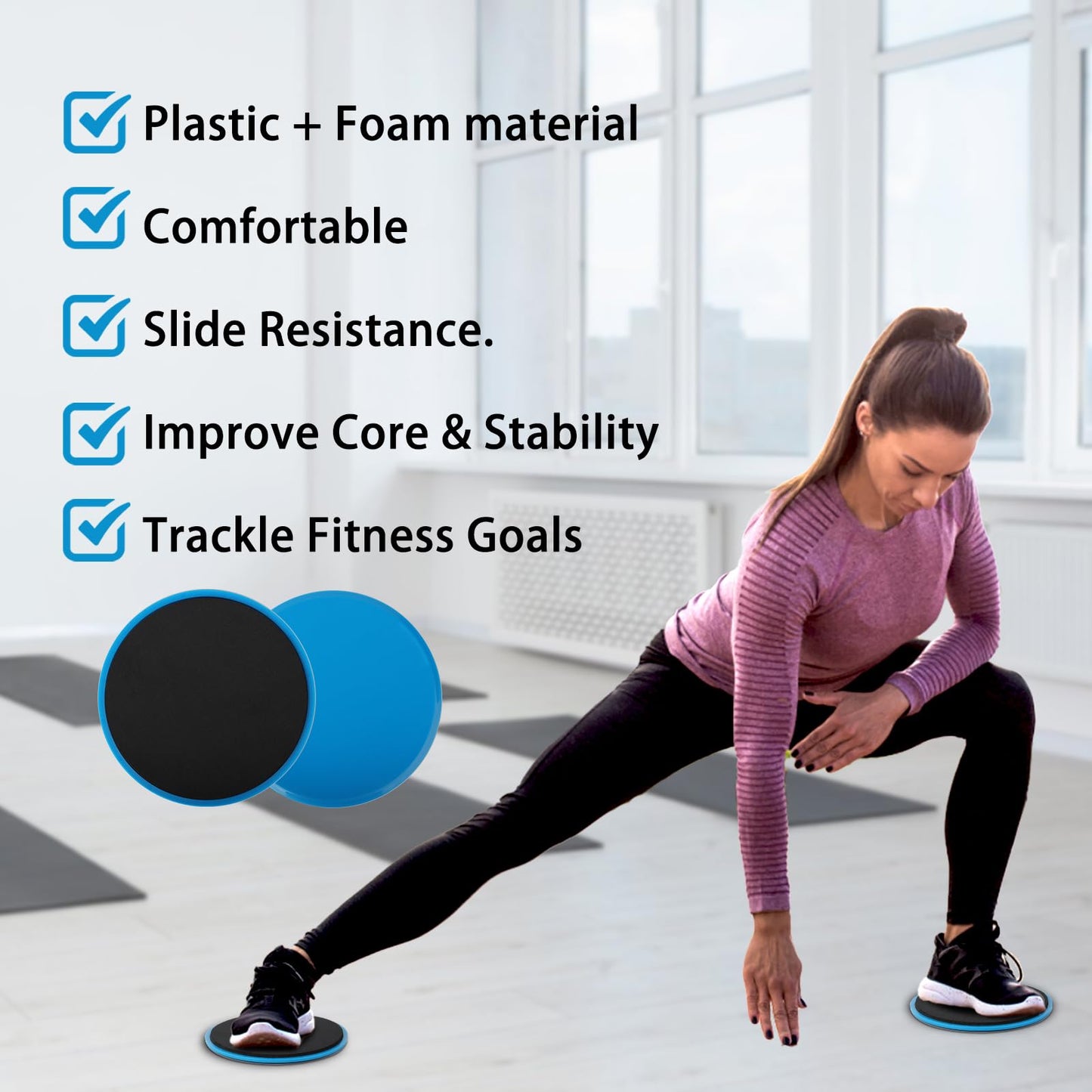 ZILLEEN Exercise Sliders for Working Out Blue Fitness Discs for Pilates Women Men, 2 Pack