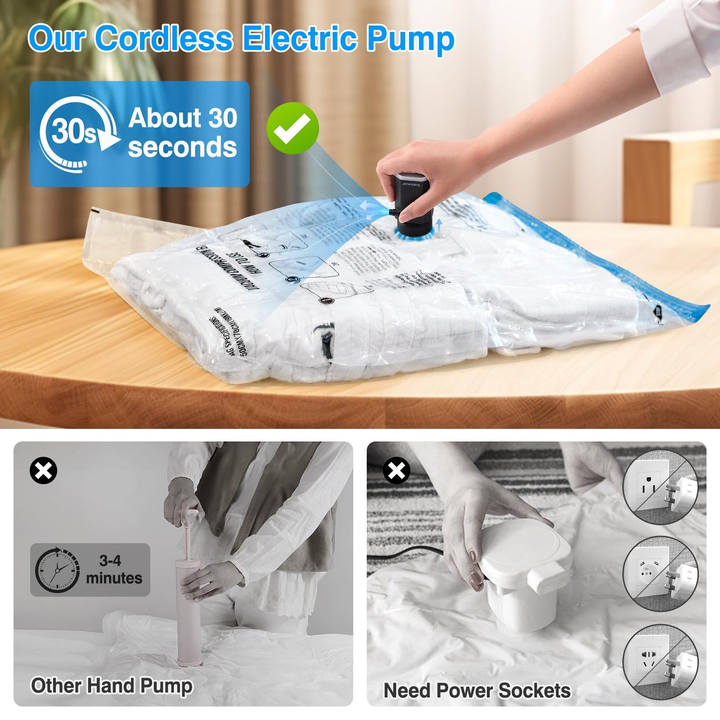 Cordless Electric Pump for Vacuum Storage Bags Travel Air Pump for Various Space Saver Bags Portable Rechargable Seal Bag Pump for Compression Clothes, Blanket, Luggage (Storage Bag Not Included)