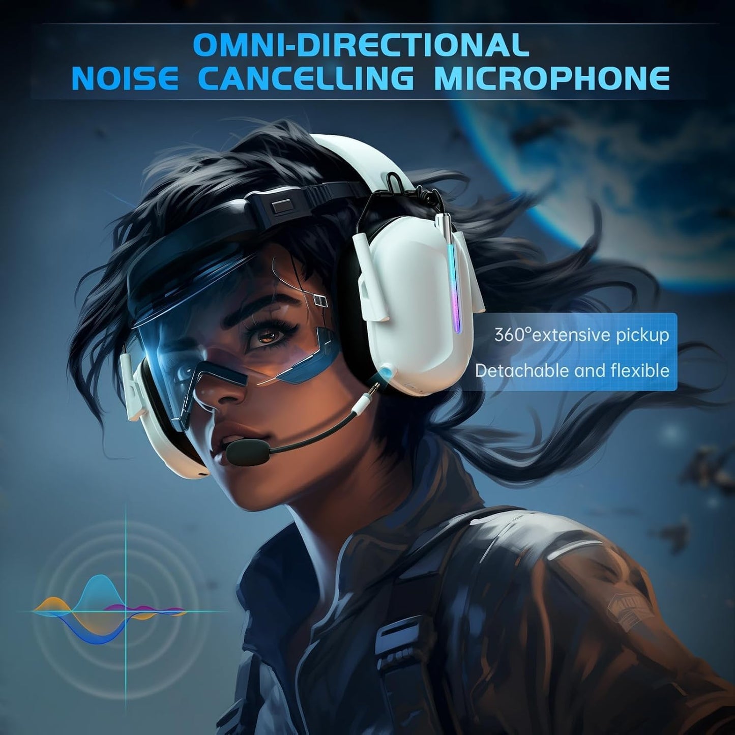Wireless Gaming Headset for PS5, 2.4GHz Gaming Headset with Mic for PS4/Nintendo Switch, ONLY 3.5MM Wired for Xbox Series, 40H Battery (White)