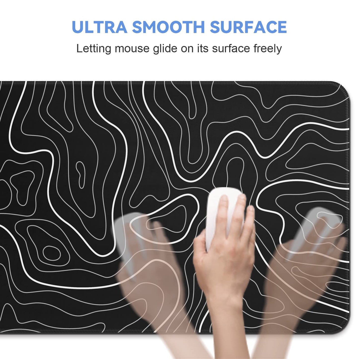 DIGSOM Mouse Pad Gaming Mousepad 31.5 x 11.8in Large Mouse Pad for Keyboard and Mouse with Anti-Slip Rubber Base, Keyboard Pad XL Mouse Mat for Home and Office(Black with White Topographic Line)