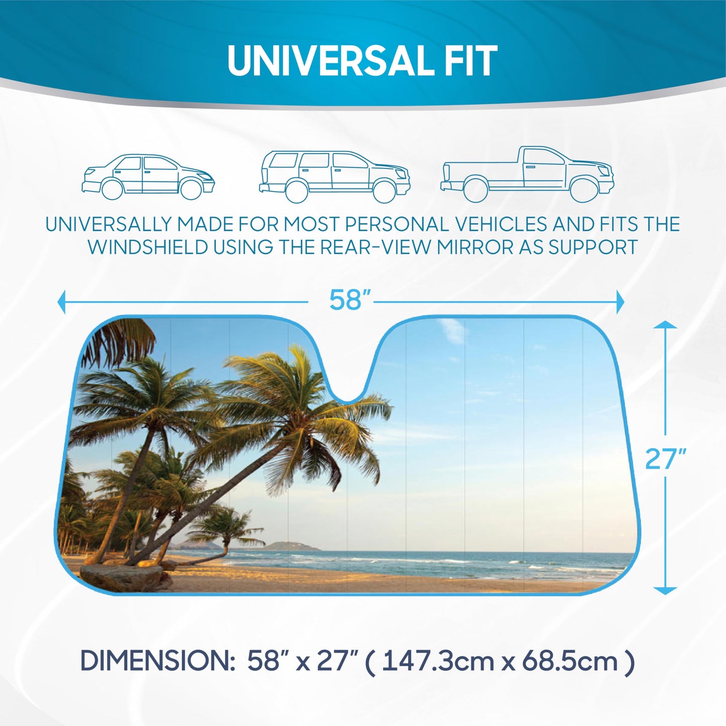 BDK Palm Tree Tropical Island Front Windshield Sun Shade Accordion Folding Cute Car Window Shades for Truck & Car Sunshade Shield for Sun UV Rays - Visor Protector Keeps Vehicle Cool - 58 x 27 inches