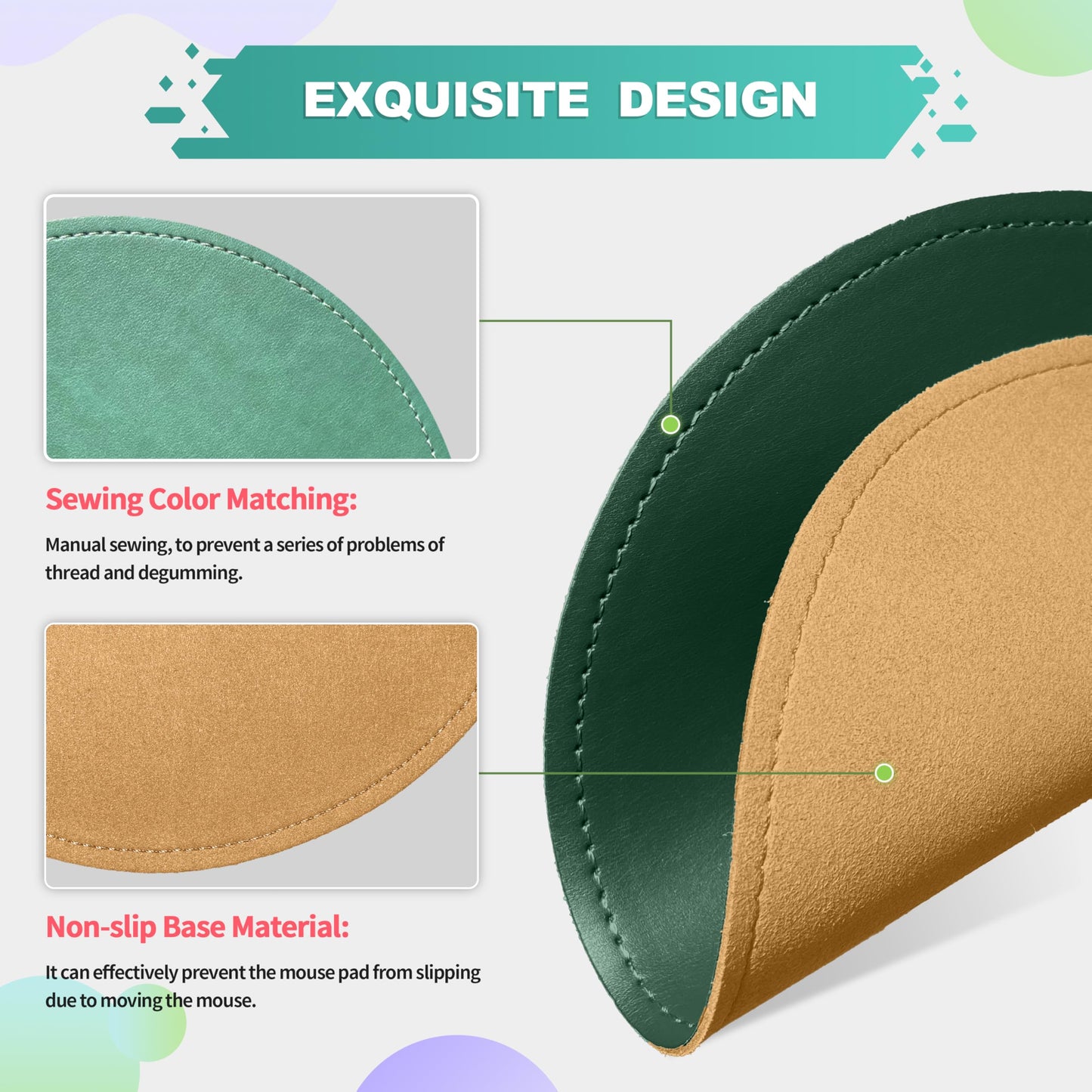 Mouse Pad,Round Mouse Pad,PU Mouse Pad,Leather Mouse Pad with Stitched Edge Micro-Fiber Base with Non-Slip Waterproof,Mouse Pad for Computers,Laptop,9 x 9 Inch (Army Green)