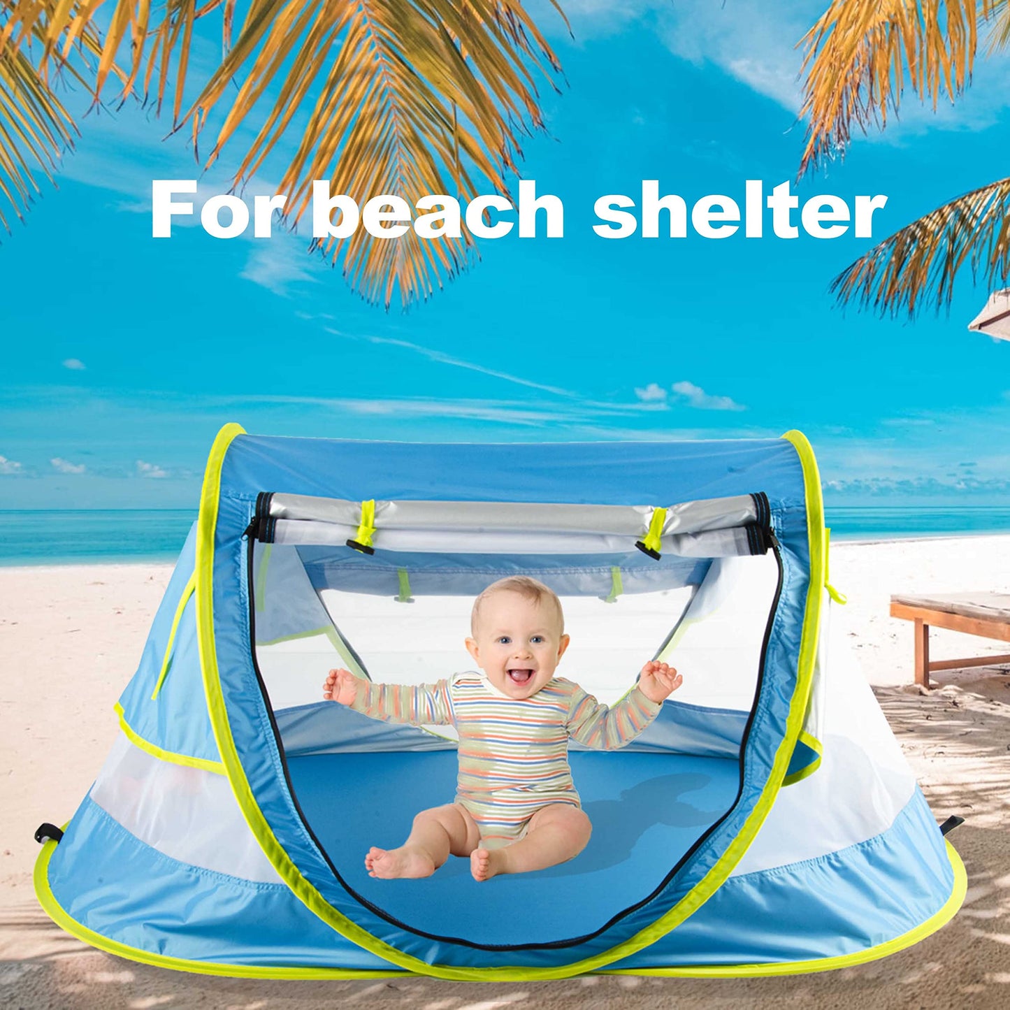 porayhut Portable Pop Up Kids Beach Tent with Mat UPF 50+ Sun Shelter for Mosquito Net,Large Sunshade Kids Travel Tent with Mat and 2 Stakes
