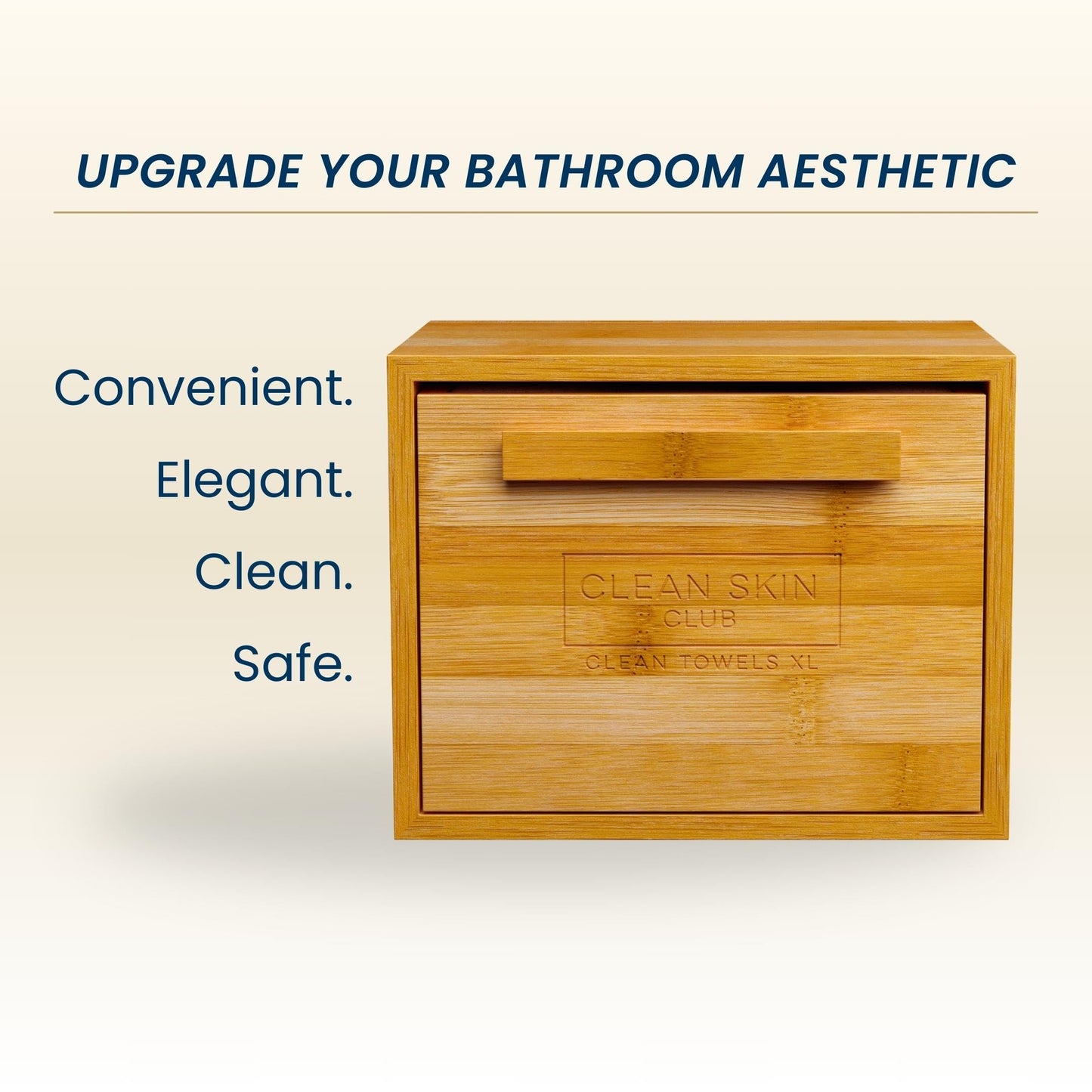 CLEAN SKIN CLUB Luxe Bamboo Box with Drawer & Towels XL, USDA Certified 100% Biobased Dermatologist Approved Face Towel, Disposable Makeup Remover Dry Wipes, Facial Wash (Bamboo Container Drawer)