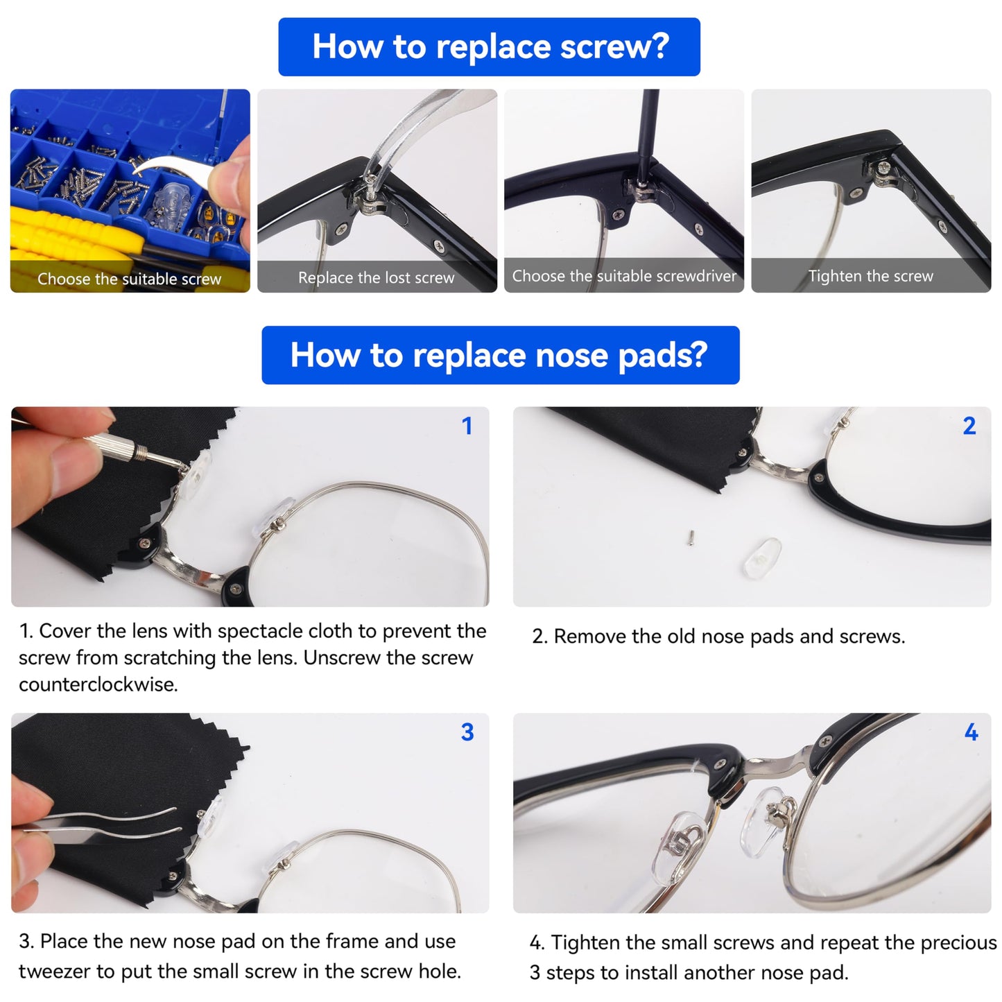 Upgraded All-in-One Magnetic Eyeglass Repair Tool Kit with Screws, Glasses Fixing Kit with Precision Screwdriver Set, Eyeglass Nose Pads and Tweezer for Travel, Gift, Christmas