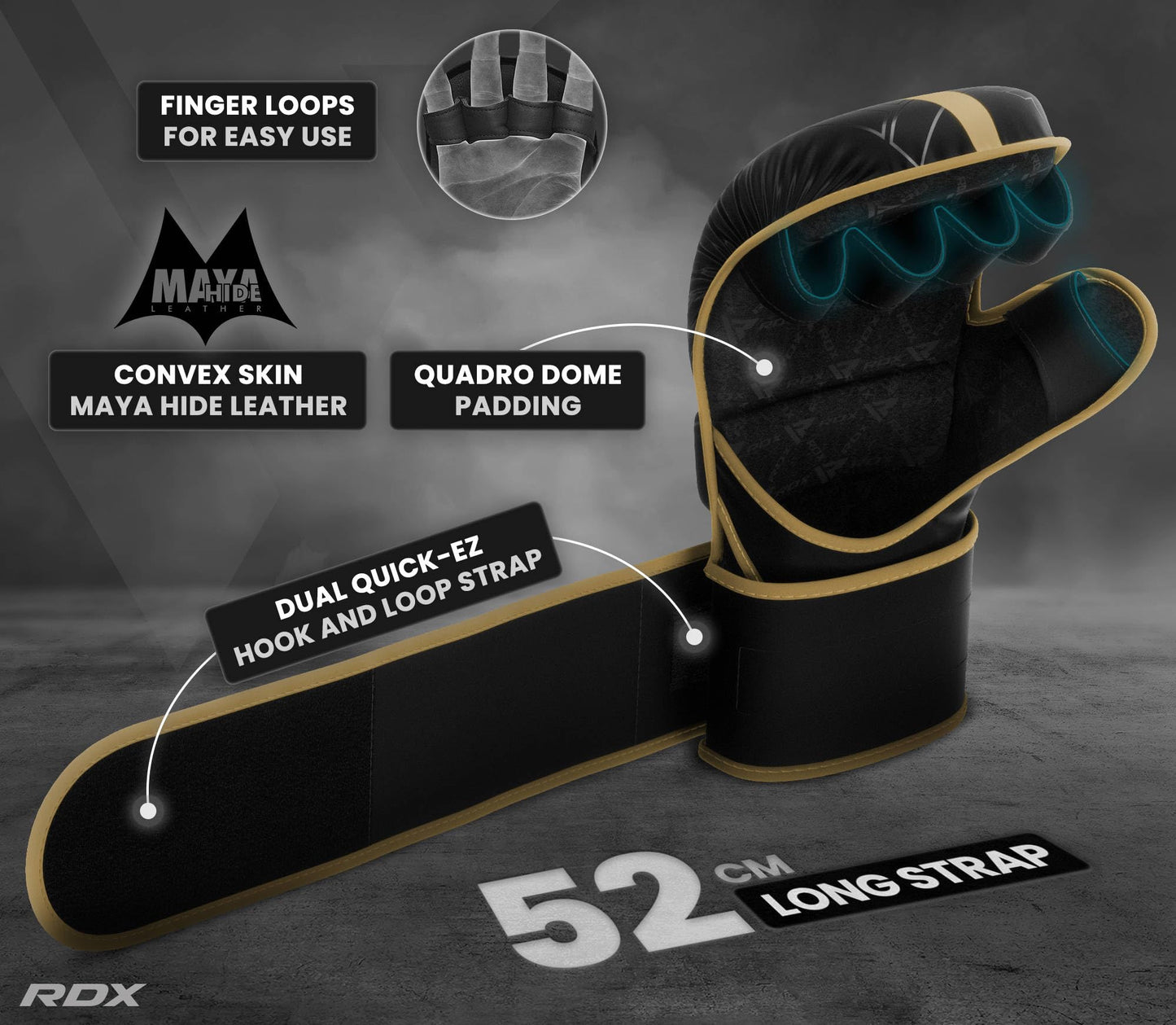 RDX MMA Gloves Sparring Grappling, Hybrid Open Palm Martial Arts Mitts Men Women, Maya Hide Leather Wrist Support, Cage Fighting Combat Sports Boxing Glove Training, Muay Thai, Punching Bag Kickboxing